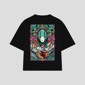 Playera streetwear premium de anime y gaming ExtraLife MX, corte boxy oversized drop shoulder heavyweight en color Deep Black y Off-White, moda urbana mexicana de culto.