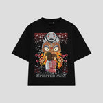 Playera streetwear premium de anime y gaming ExtraLife MX, corte boxy oversized drop shoulder heavyweight en color Deep Black y Off-White, moda urbana mexicana de culto.