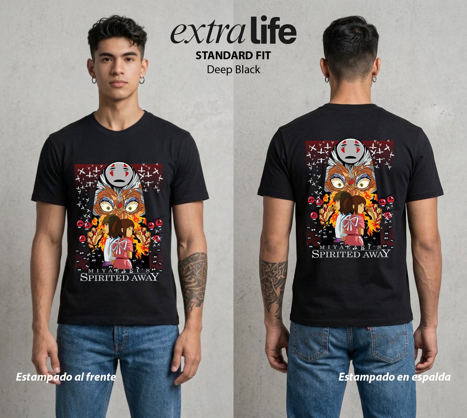 El Estudio del Viento | El Baño del Espiritu #04103 - Playera Standard Fit | Deep Black - Foto en modelo