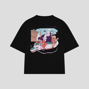 Playera streetwear premium de anime y gaming ExtraLife MX, corte boxy oversized drop shoulder heavyweight en color Deep Black y Off-White, moda urbana mexicana de culto.