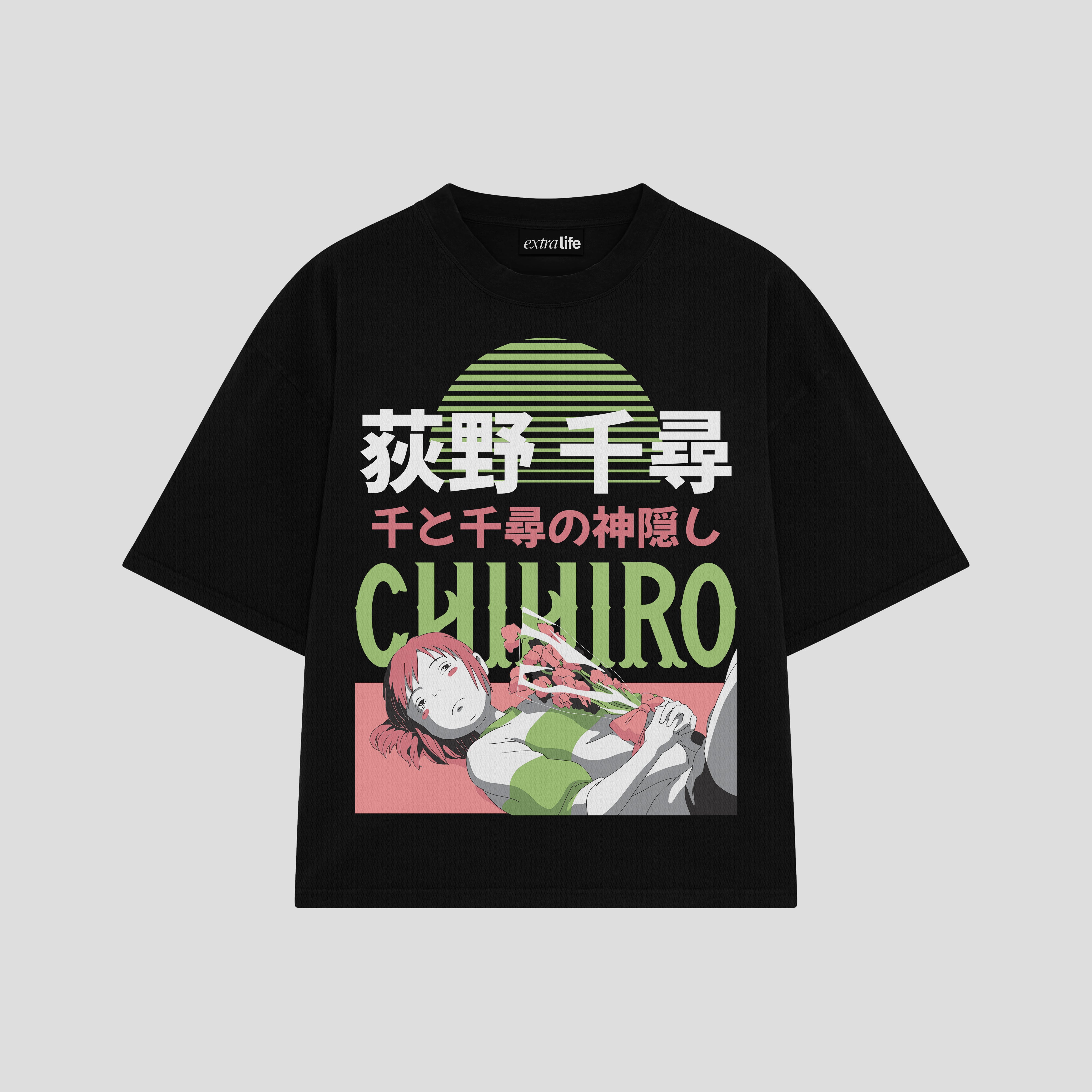 Playera streetwear premium de anime y gaming ExtraLife MX, corte boxy oversized drop shoulder heavyweight en color Deep Black y Off-White, moda urbana mexicana de culto.
