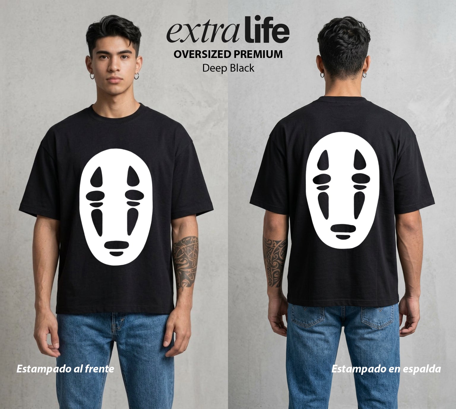 El Estudio del Viento | El Rostro del Espiritu #04109 - Playera Oversized Premium | Deep Black - Foto en modelo