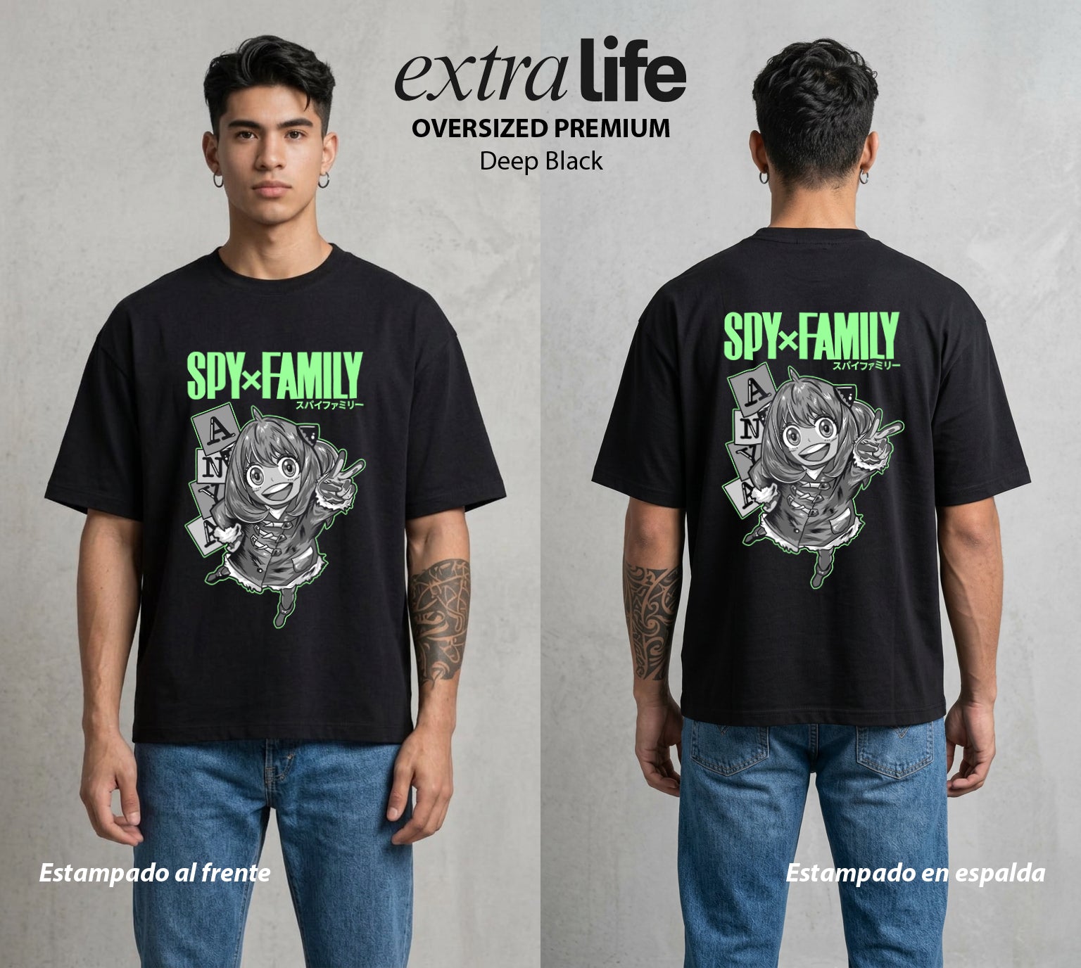 Familia de Operativos | La Mision Kawaii #04113 - Playera Oversized Premium | Deep Black - Foto en modelo