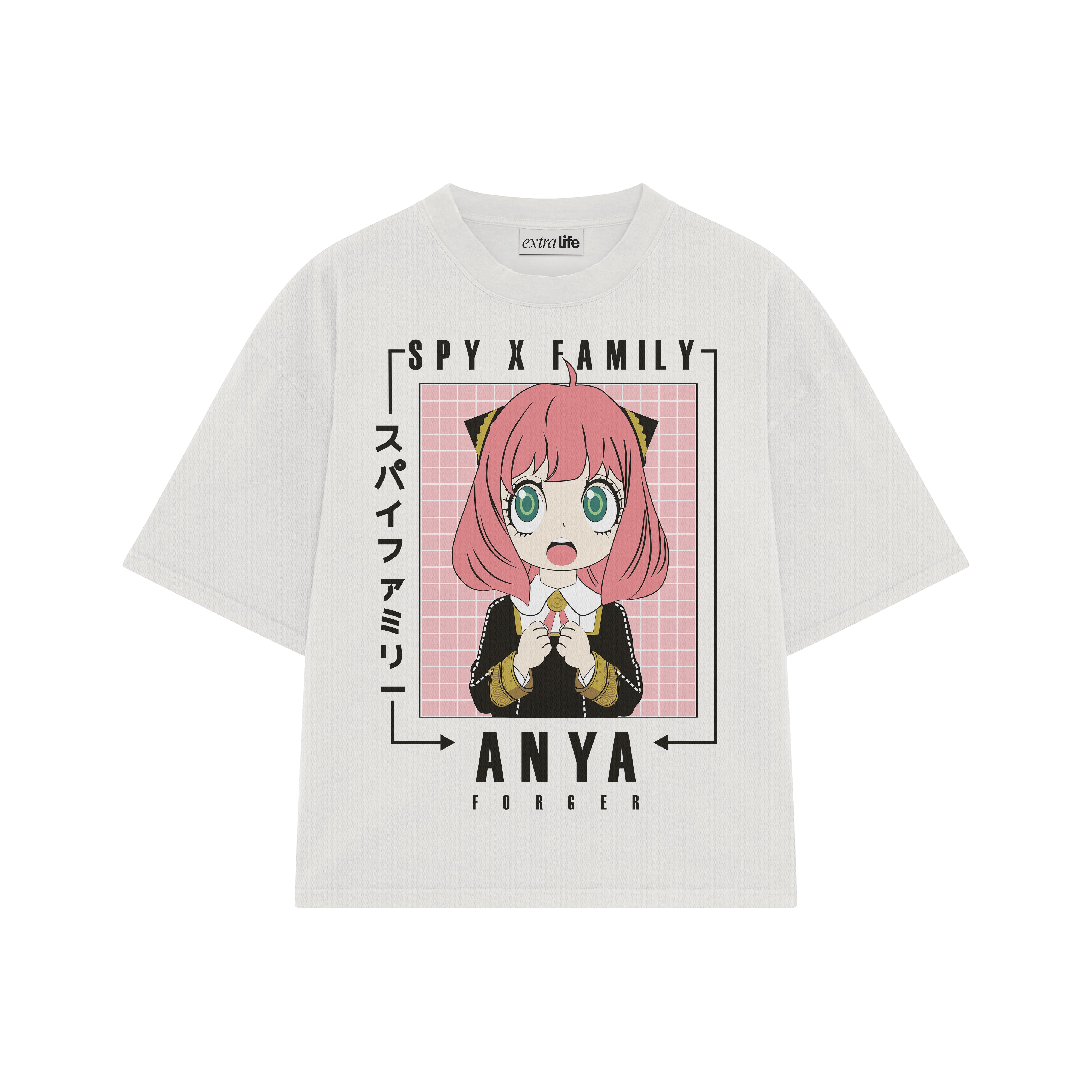 Playera streetwear premium de anime y gaming ExtraLife MX, corte boxy oversized drop shoulder heavyweight en color Deep Black y Off-White, moda urbana mexicana de culto.