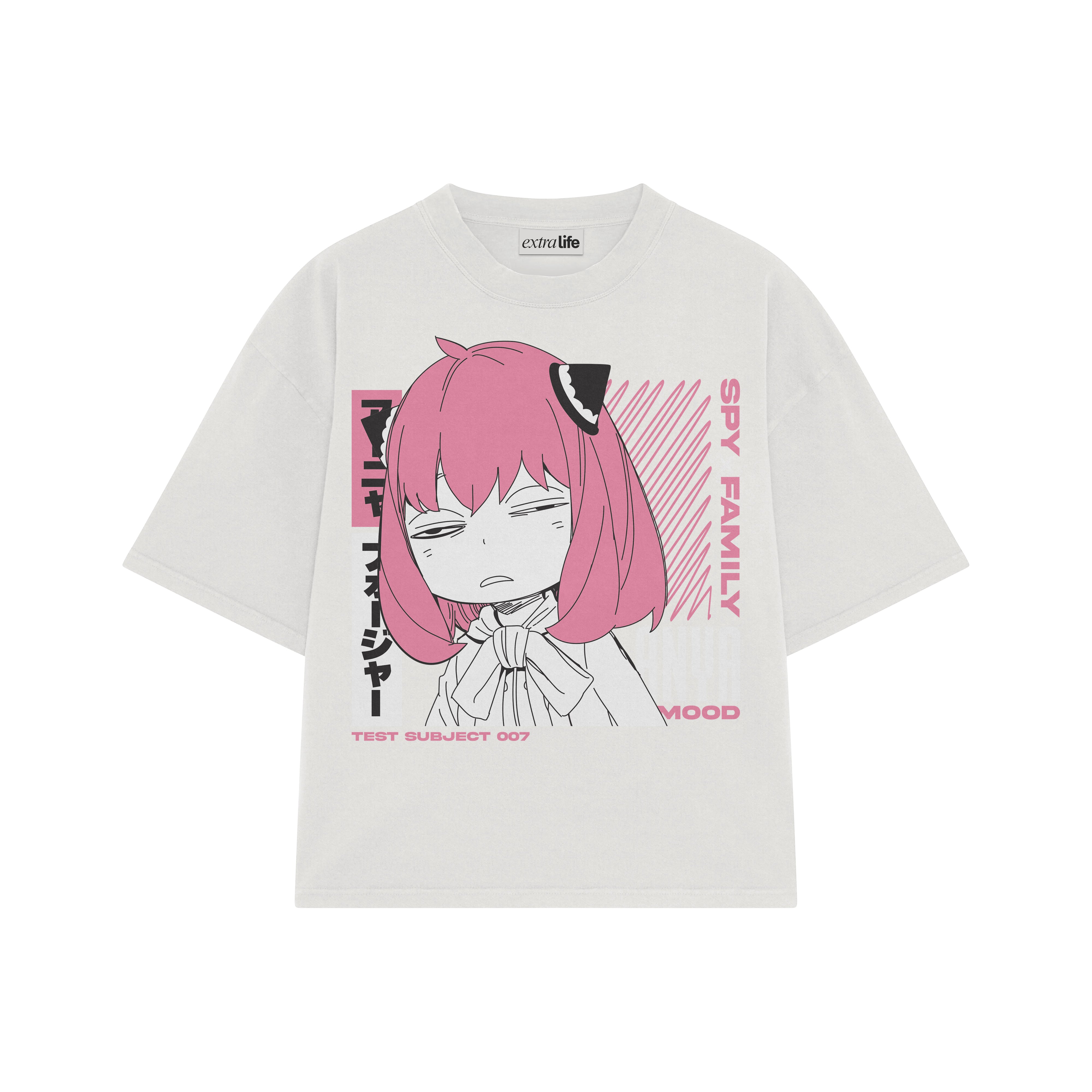 Playera streetwear premium de anime y gaming ExtraLife MX, corte boxy oversized drop shoulder heavyweight en color Deep Black y Off-White, moda urbana mexicana de culto.