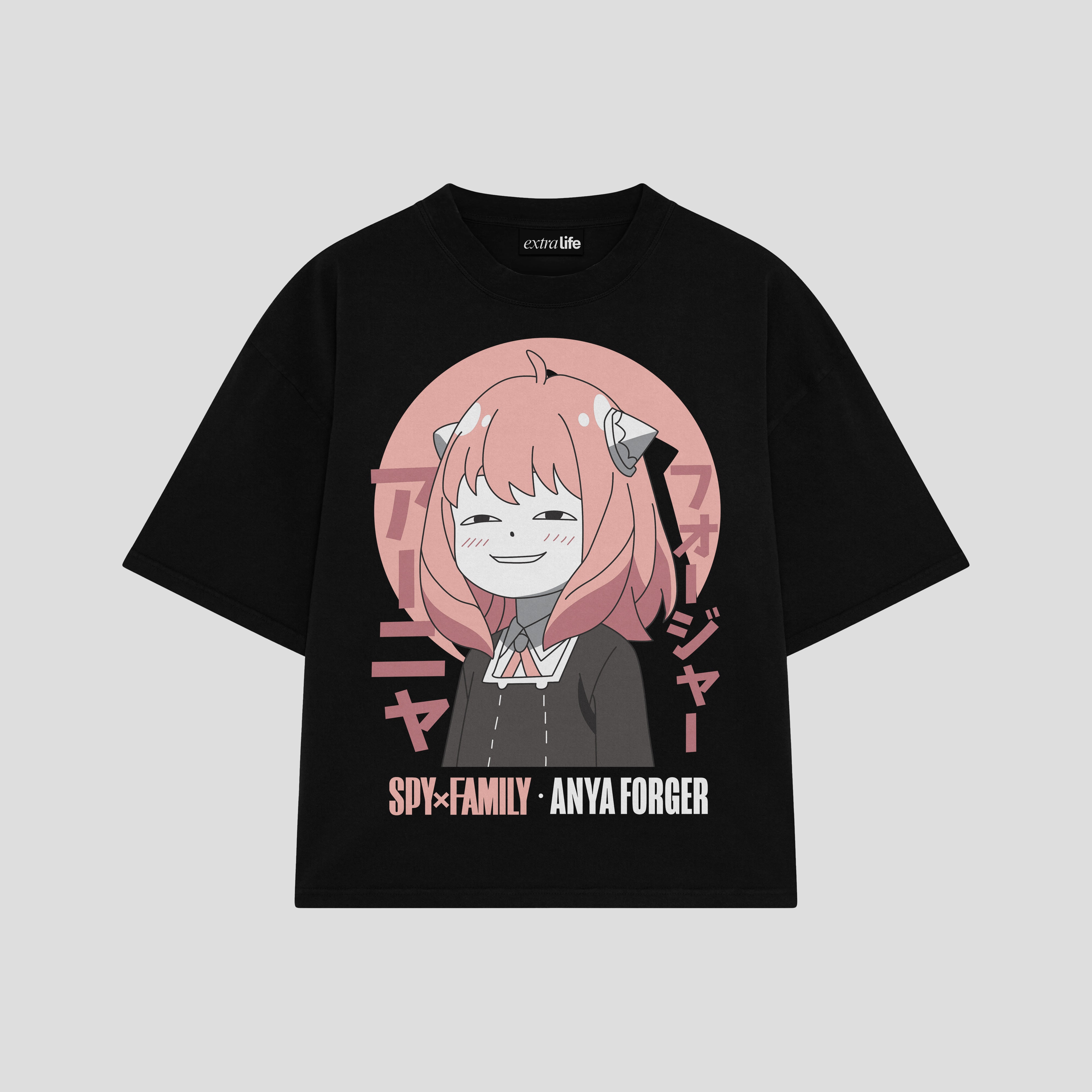Playera streetwear premium de anime y gaming ExtraLife MX, corte boxy oversized drop shoulder heavyweight en color Deep Black y Off-White, moda urbana mexicana de culto.
