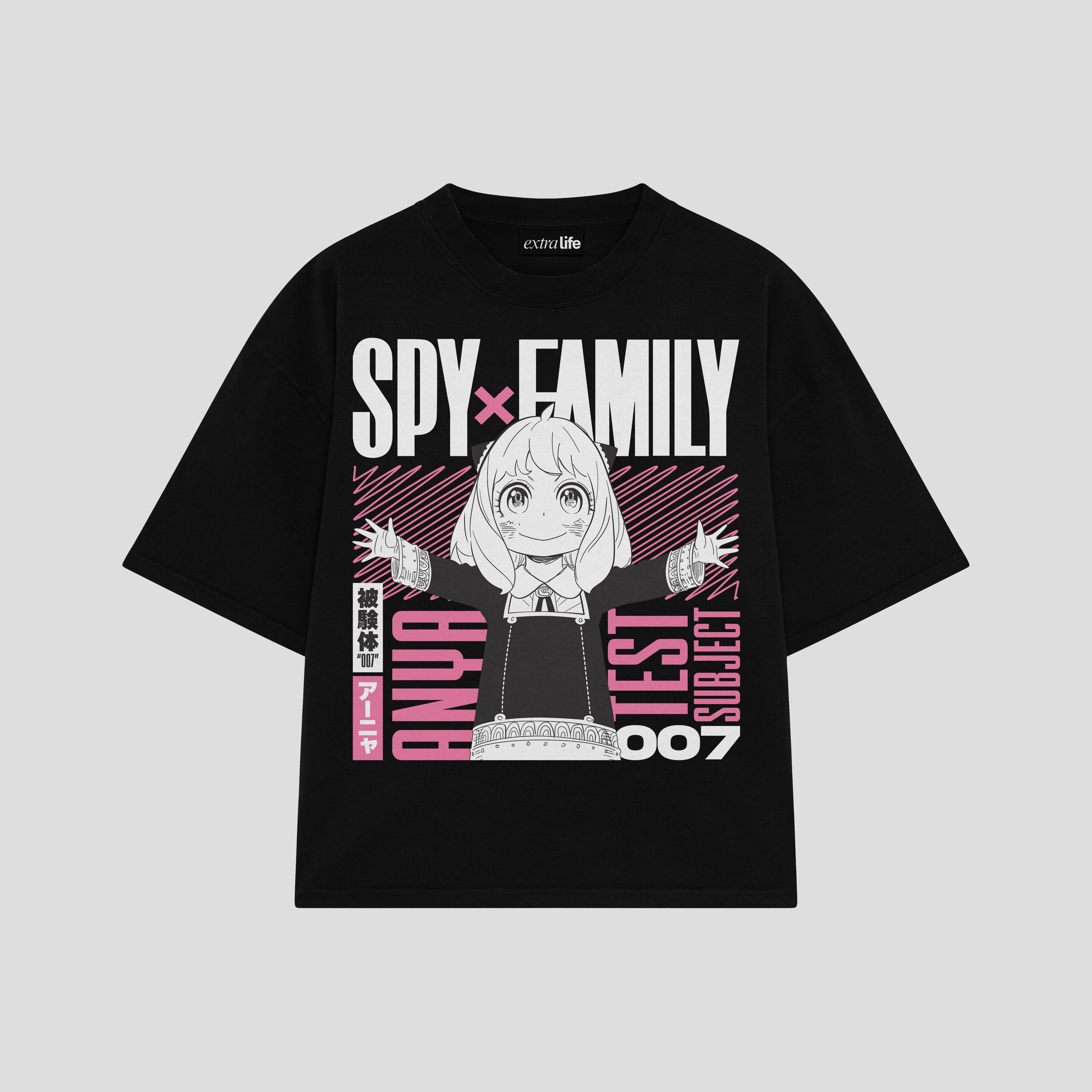 Playera streetwear premium de anime y gaming ExtraLife MX, corte boxy oversized drop shoulder heavyweight en color Deep Black y Off-White, moda urbana mexicana de culto.