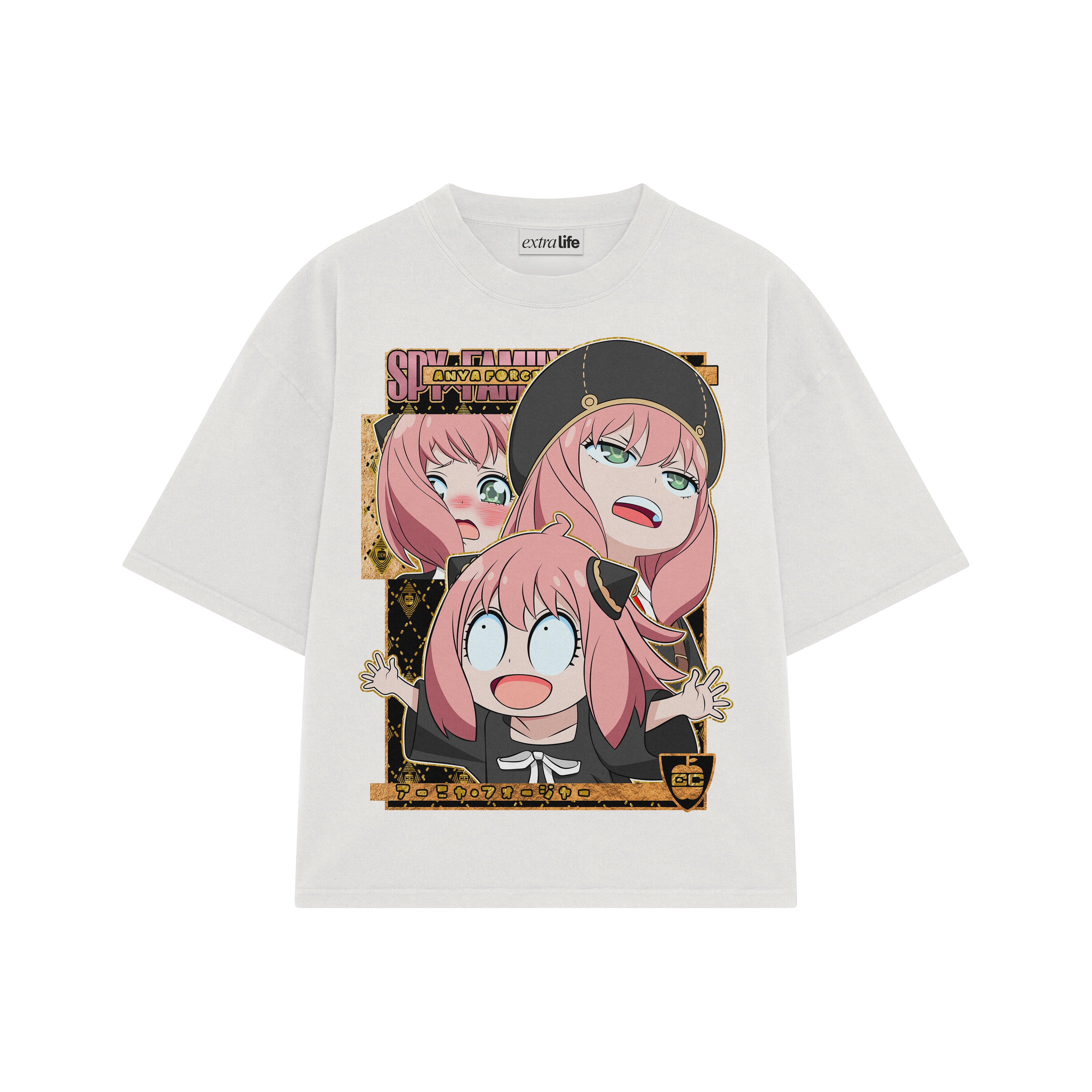 Playera streetwear premium de anime y gaming ExtraLife MX, corte boxy oversized drop shoulder heavyweight en color Deep Black y Off-White, moda urbana mexicana de culto.