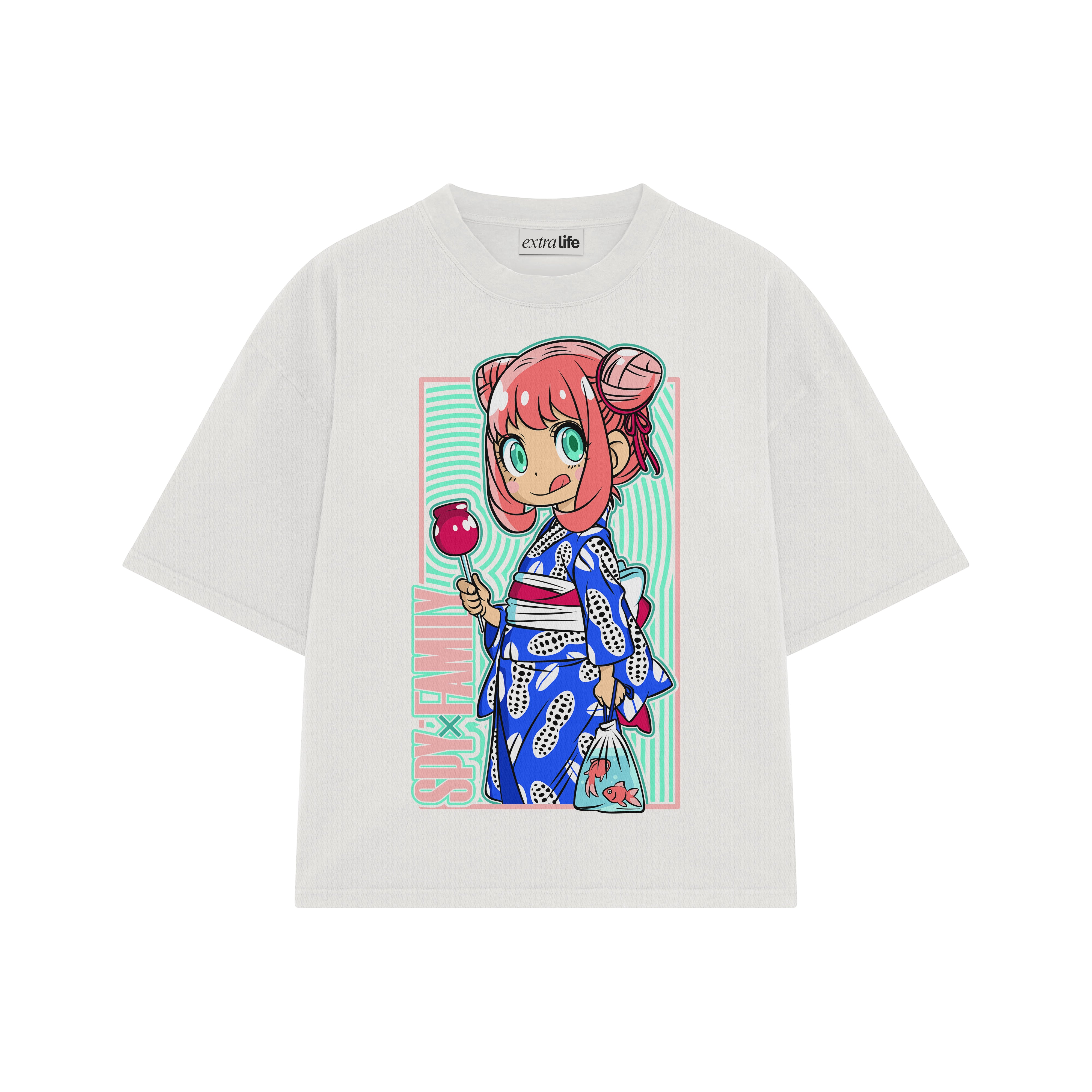 Playera streetwear premium de anime y gaming ExtraLife MX, corte boxy oversized drop shoulder heavyweight en color Deep Black y Off-White, moda urbana mexicana de culto.
