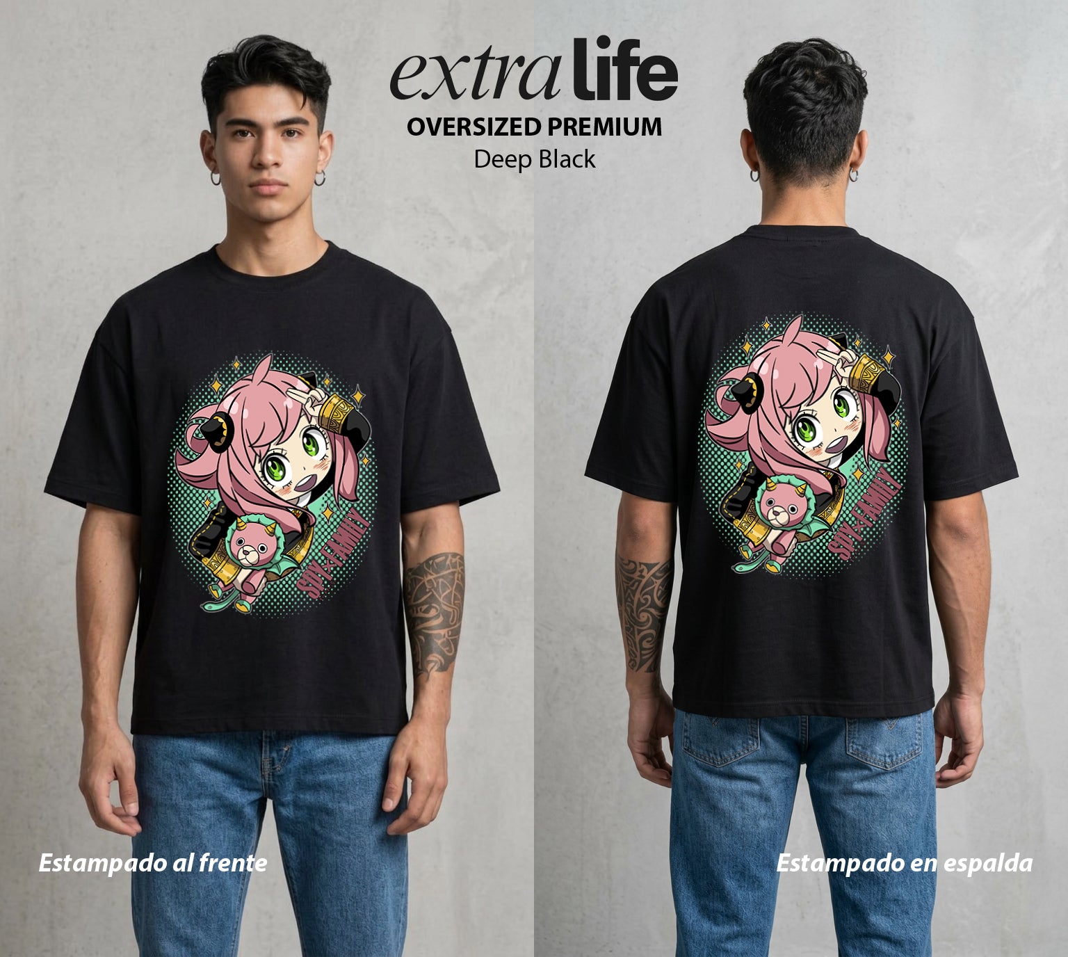 Familia de Operativos | El Secreto del Agente #04138 - Playera Oversized Premium | Deep Black - Foto en modelo