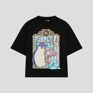 Playera streetwear premium de anime y gaming ExtraLife MX, corte boxy oversized drop shoulder heavyweight en color Deep Black y Off-White, moda urbana mexicana de culto.