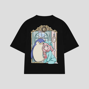 Playera streetwear premium de anime y gaming ExtraLife MX, corte boxy oversized drop shoulder heavyweight en color Deep Black y Off-White, moda urbana mexicana de culto.