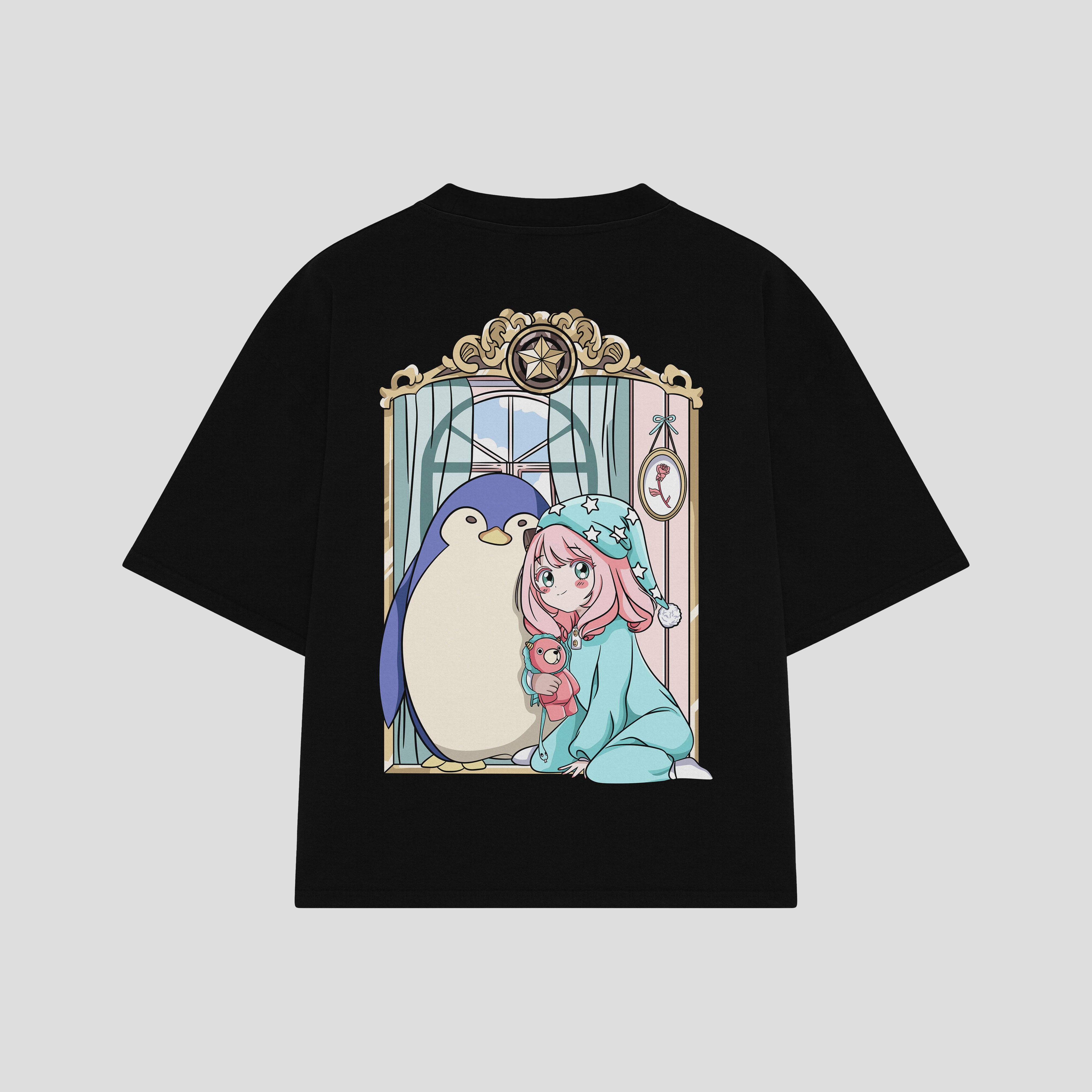 Playera streetwear premium de anime y gaming ExtraLife MX, corte boxy oversized drop shoulder heavyweight en color Deep Black y Off-White, moda urbana mexicana de culto.