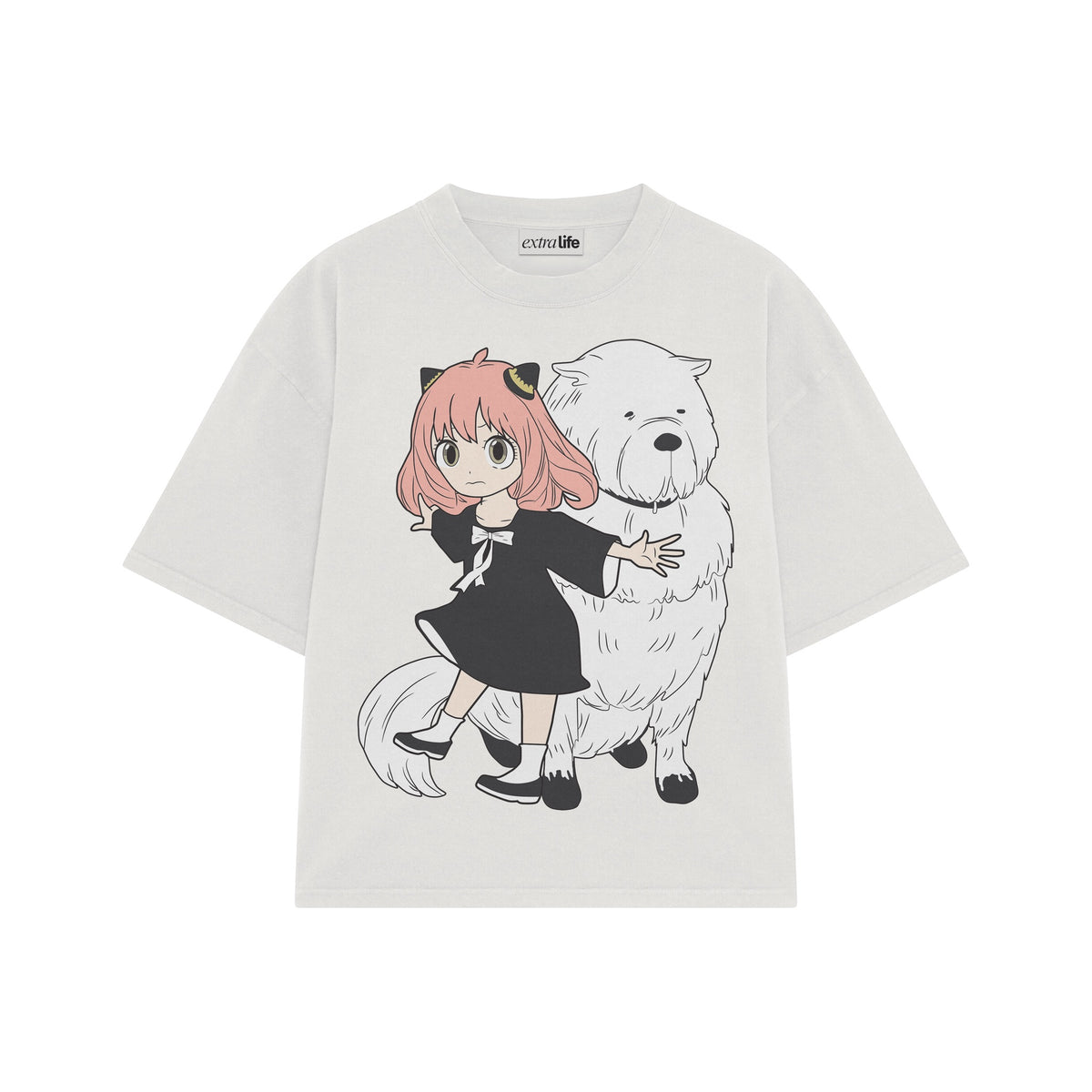 Playera streetwear premium de anime y gaming ExtraLife MX, corte oversized drop shoulder ligero y fresco en color Deep Black y Off-White, moda urbana mexicana de culto.