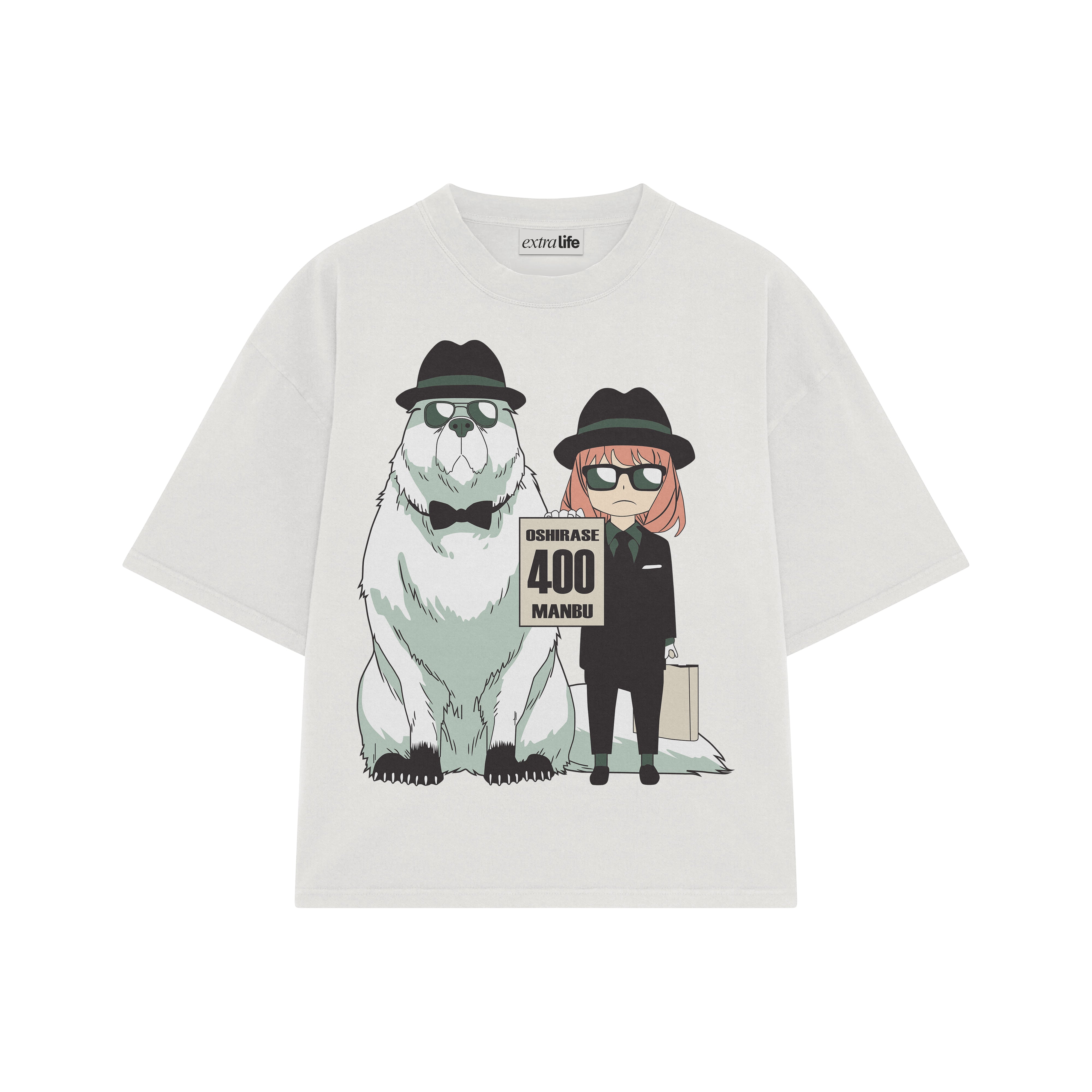 Playera streetwear premium de anime y gaming ExtraLife MX, corte boxy oversized drop shoulder heavyweight en color Deep Black y Off-White, moda urbana mexicana de culto.