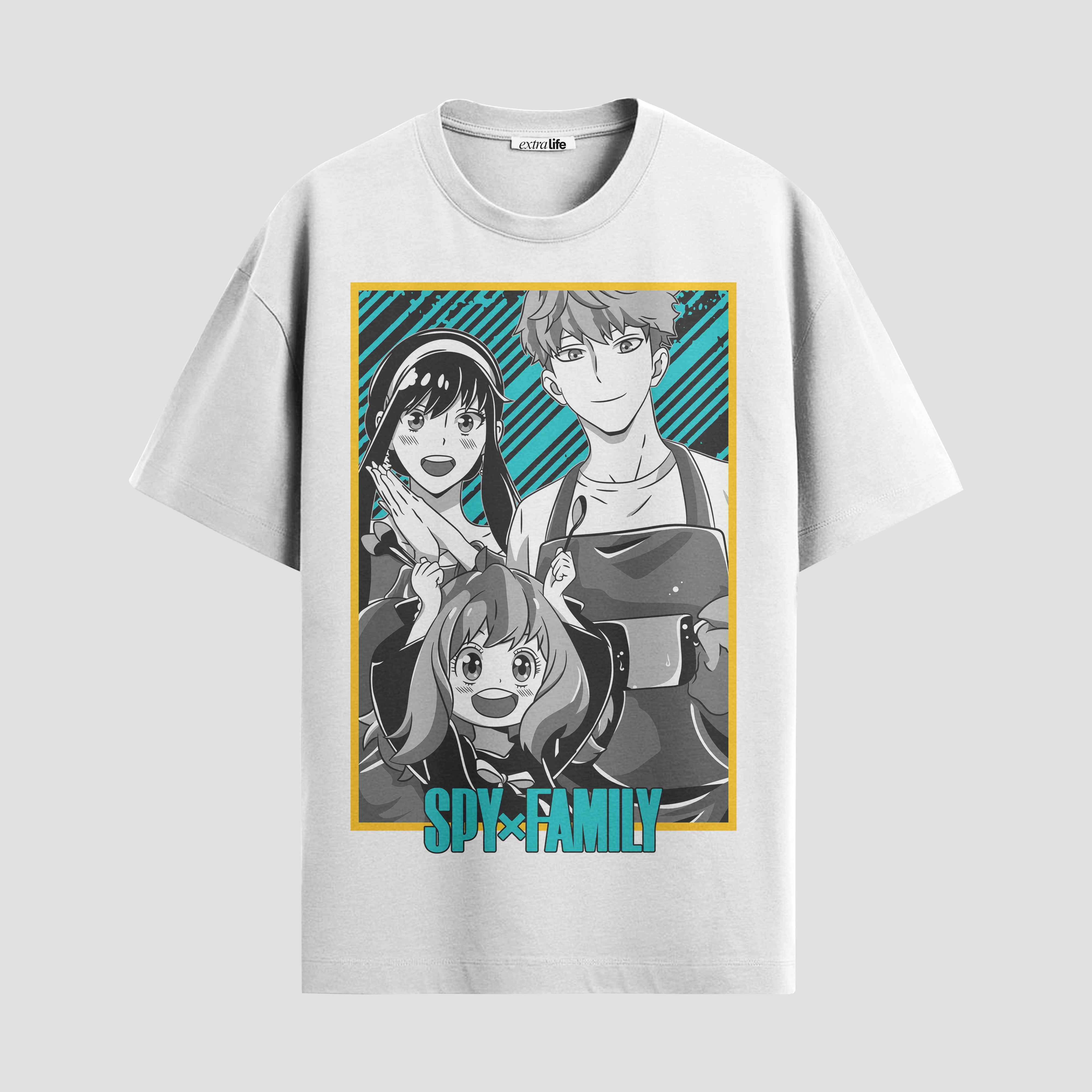 Playera urbana de anime y gaming ExtraLife MX, corte Standard Fit unisex ligero y transpirable en color Deep Black y Pure White, ropa de uso diario para gym y casual.