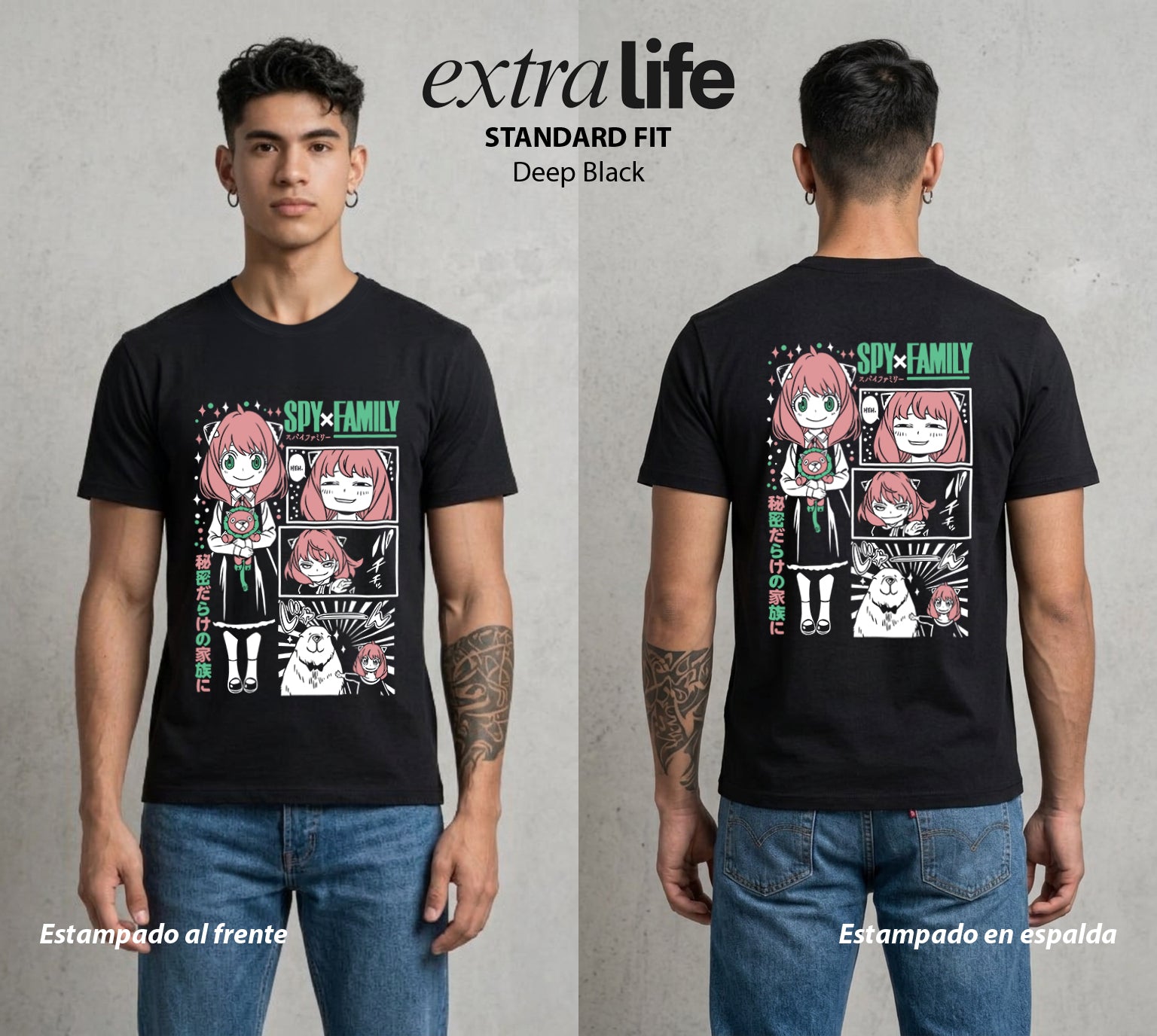 Familia de Operativos | Waku Waku del Bien #04151 - Playera Standard Fit | Deep Black - Foto en modelo