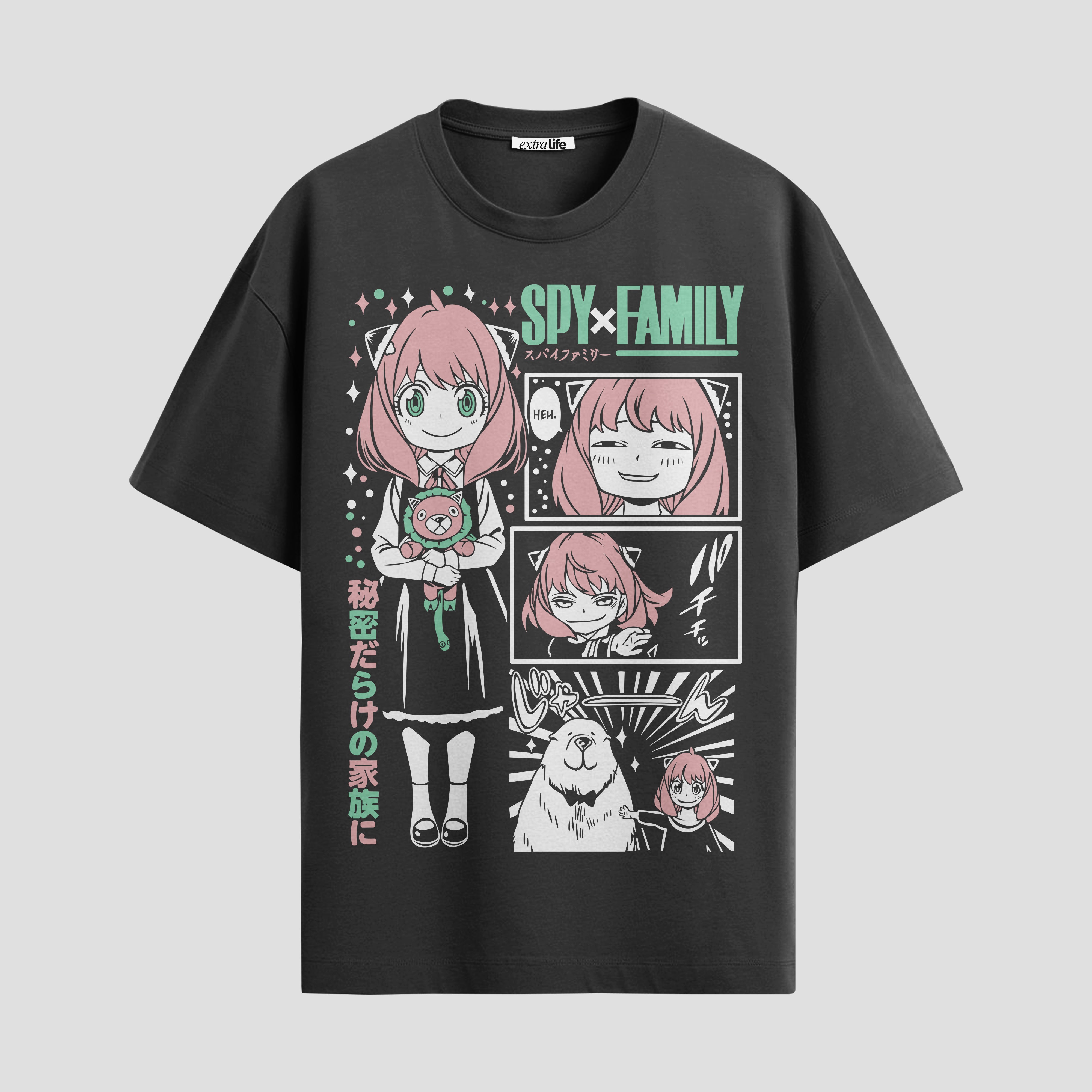 Playera urbana de anime y gaming ExtraLife MX, corte Standard Fit unisex ligero y transpirable en color Deep Black y Pure White, ropa de uso diario para gym y casual.