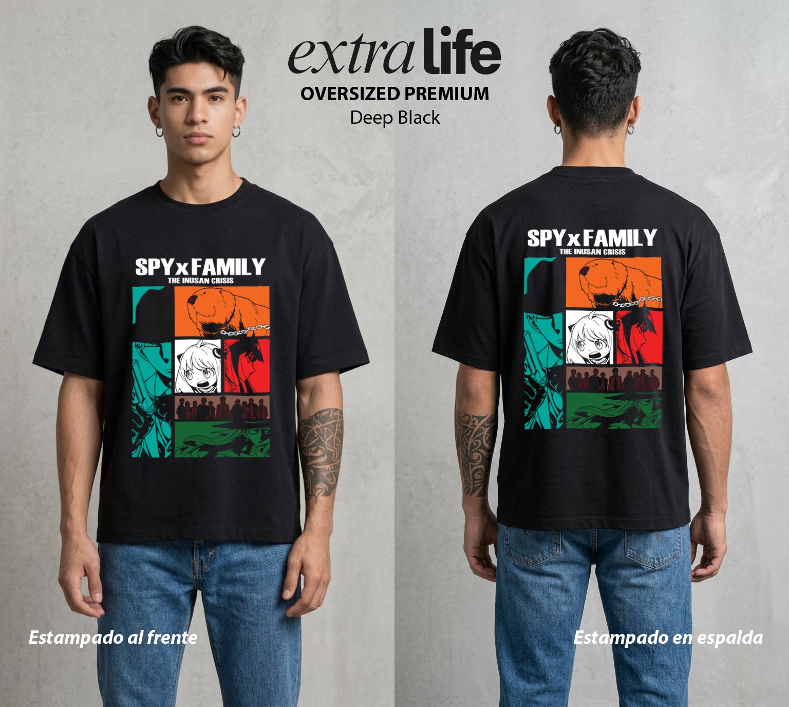 Familia de Operativos | La Familia del Secreto #04152 - Playera Oversized Premium | Deep Black - Foto en modelo