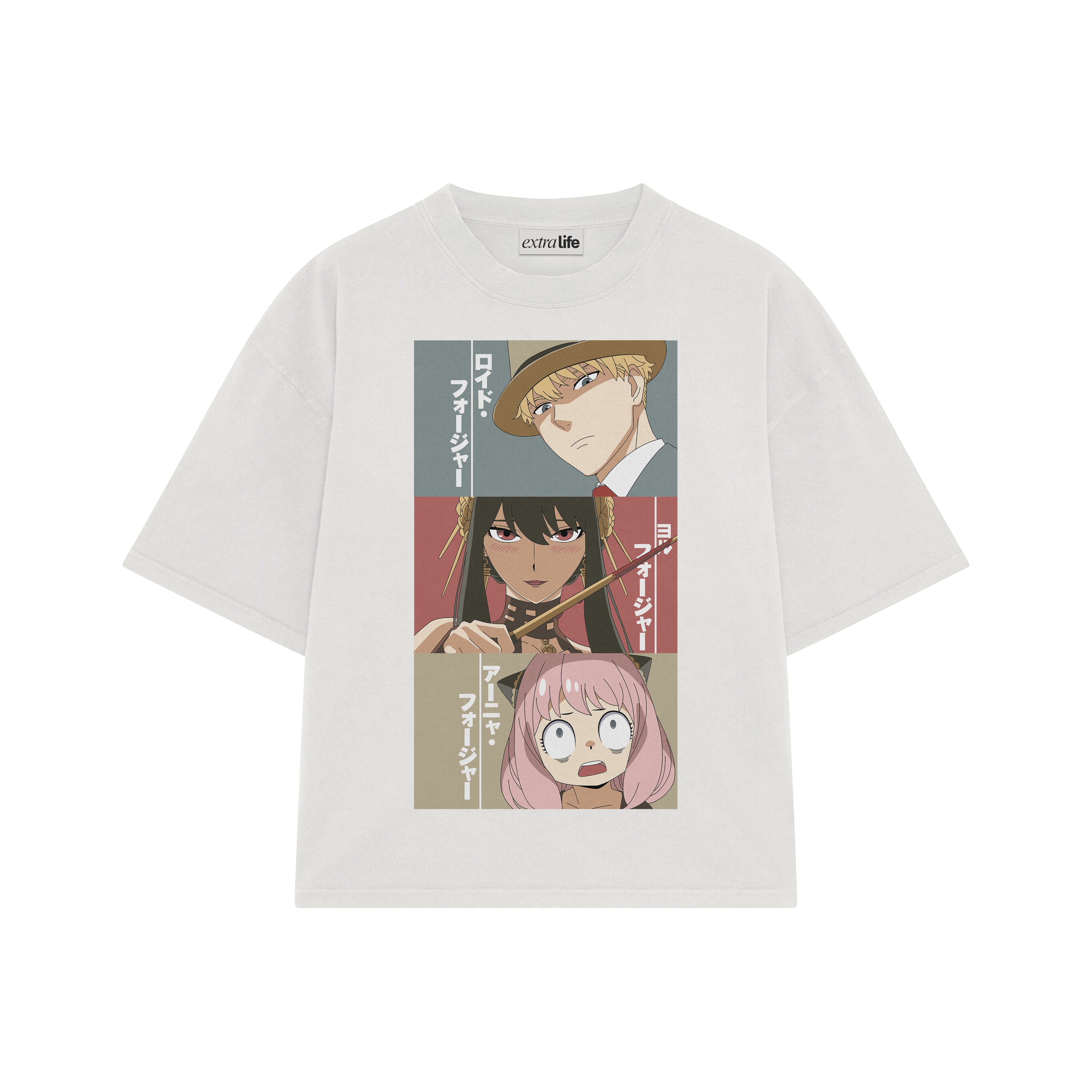 Playera streetwear premium de anime y gaming ExtraLife MX, corte boxy oversized drop shoulder heavyweight en color Deep Black y Off-White, moda urbana mexicana de culto.