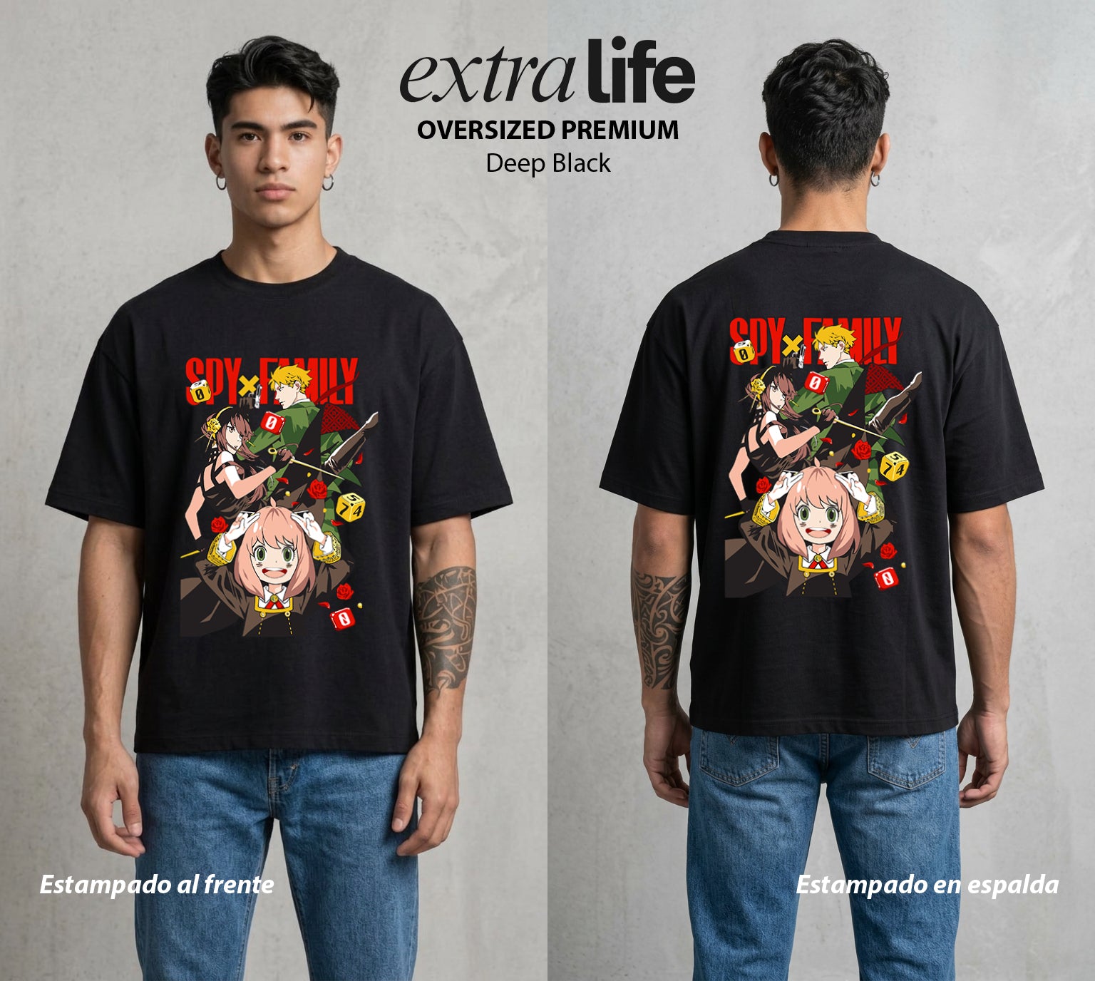 Familia de Operativos | La Familia del Secreto #04156 - Playera Oversized Premium | Deep Black - Foto en modelo