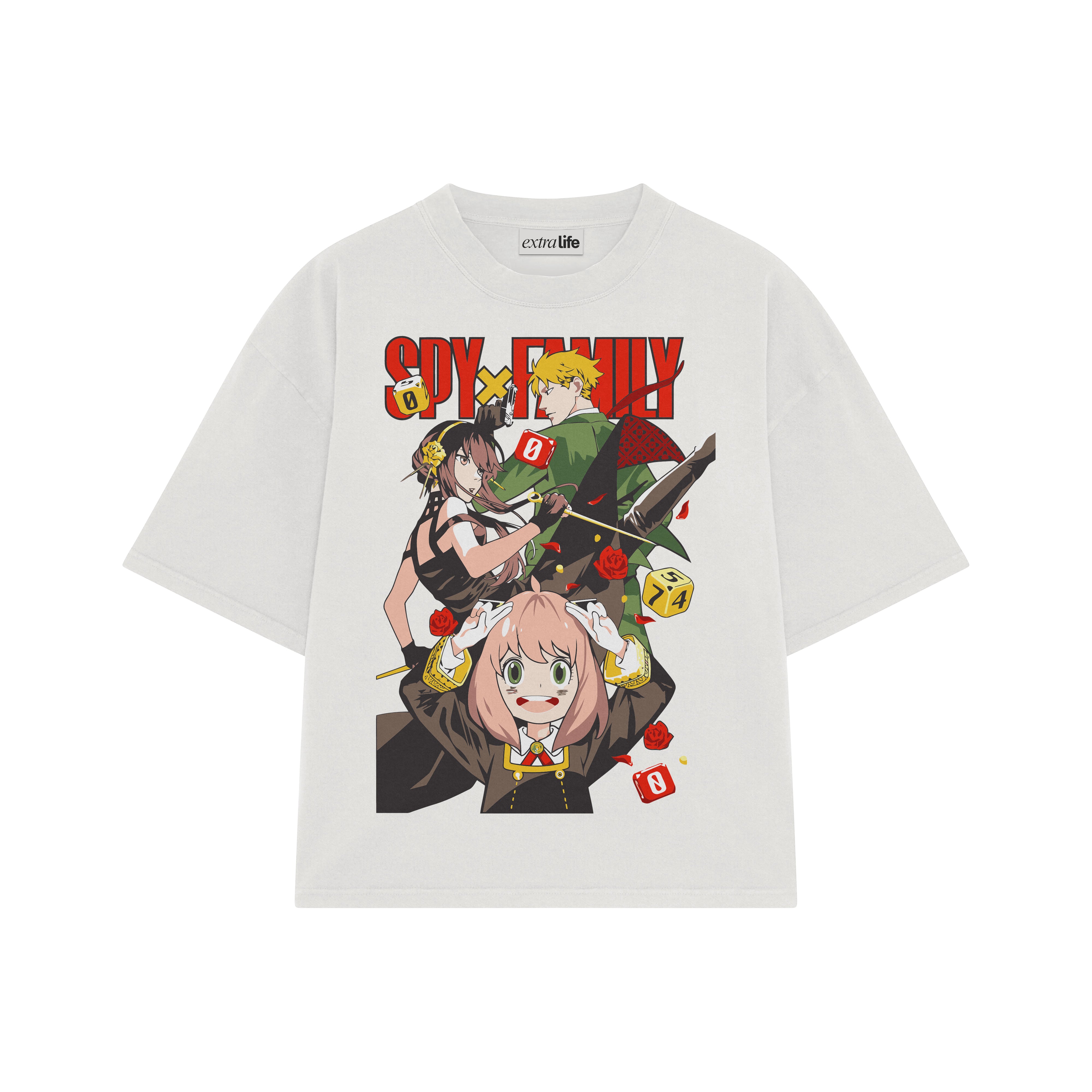 Playera streetwear premium de anime y gaming ExtraLife MX, corte boxy oversized drop shoulder heavyweight en color Deep Black y Off-White, moda urbana mexicana de culto.