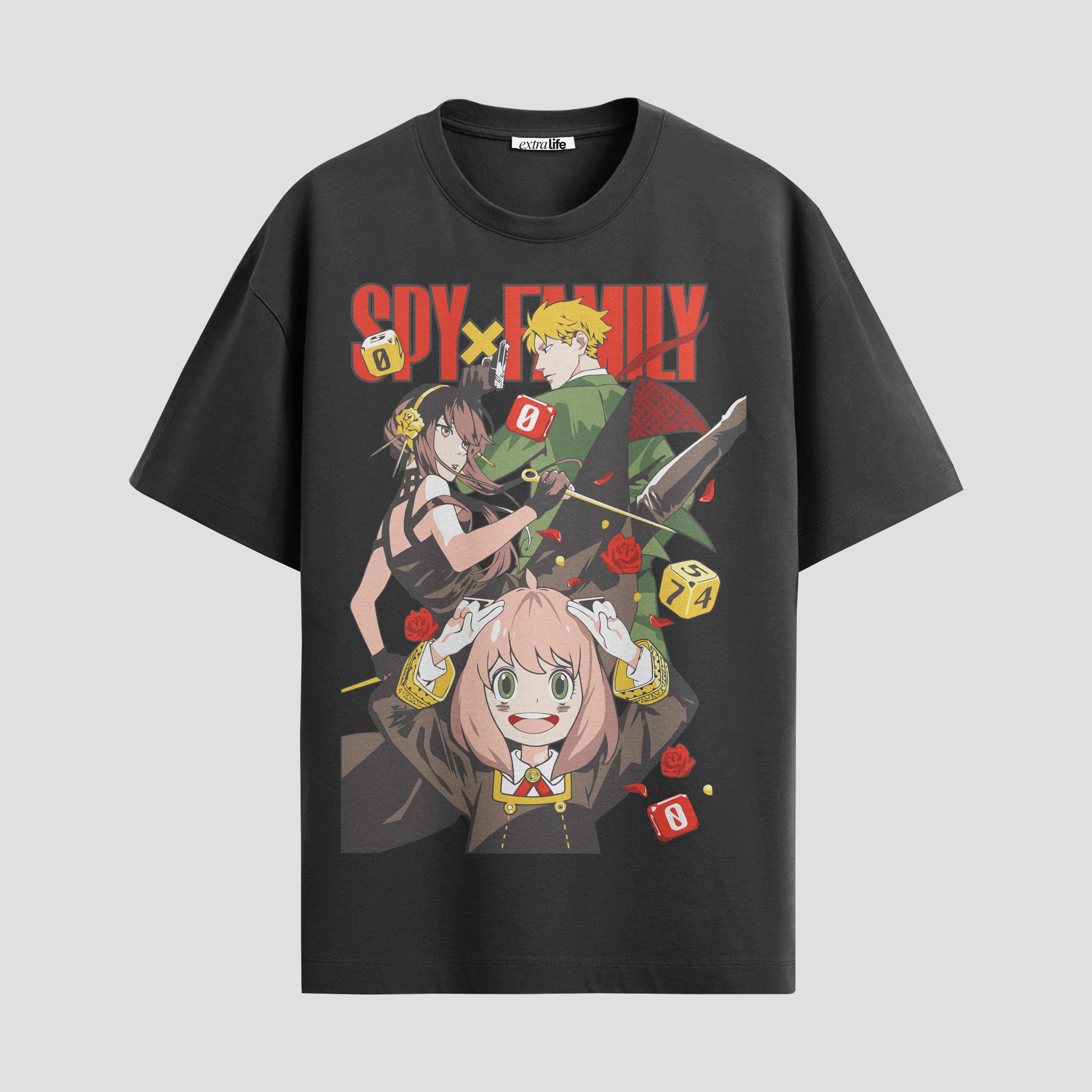 Playera urbana de anime y gaming ExtraLife MX, corte Standard Fit unisex ligero y transpirable en color Deep Black y Pure White, ropa de uso diario para gym y casual.