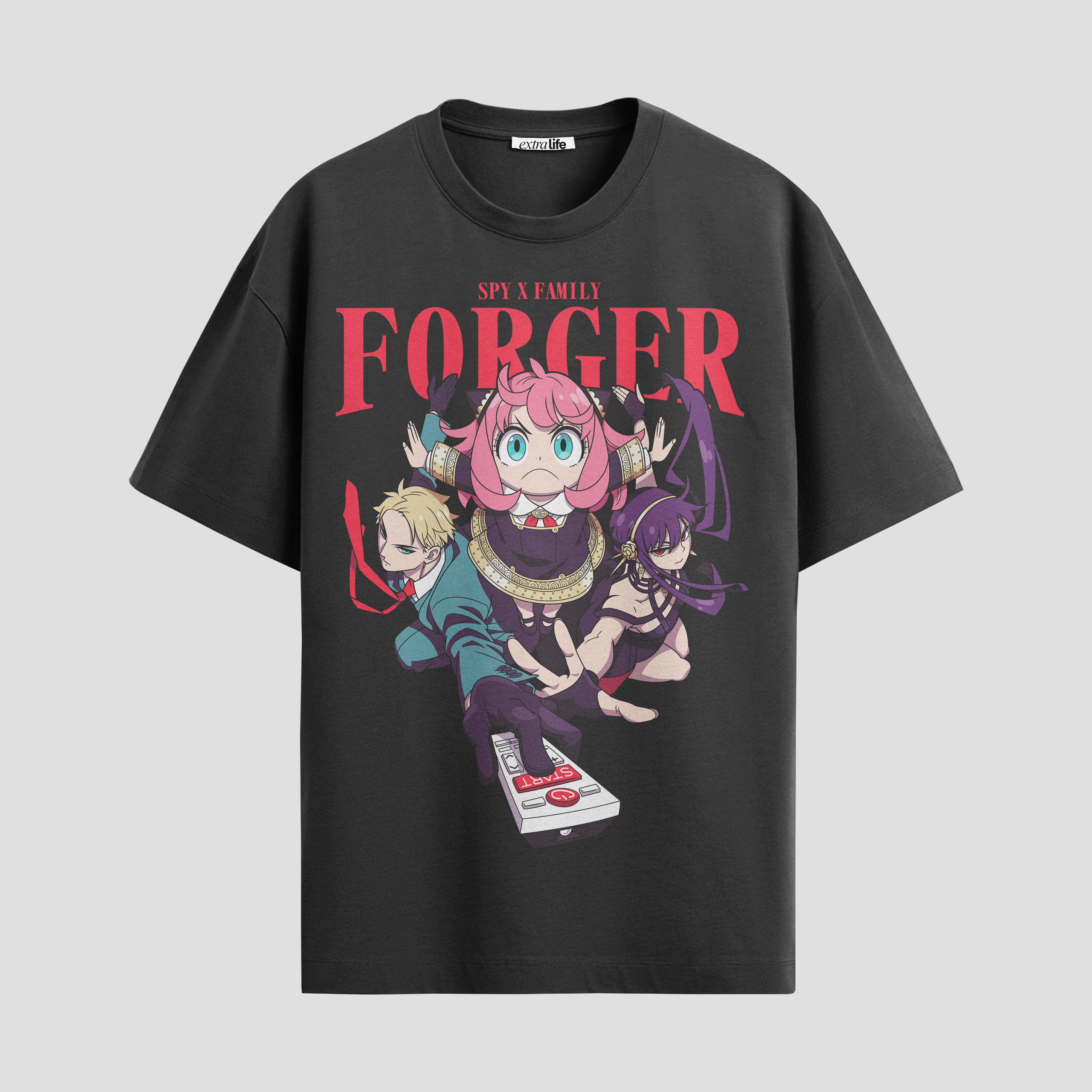Playera urbana de anime y gaming ExtraLife MX, corte Standard Fit unisex ligero y transpirable en color Deep Black y Pure White, ropa de uso diario para gym y casual.