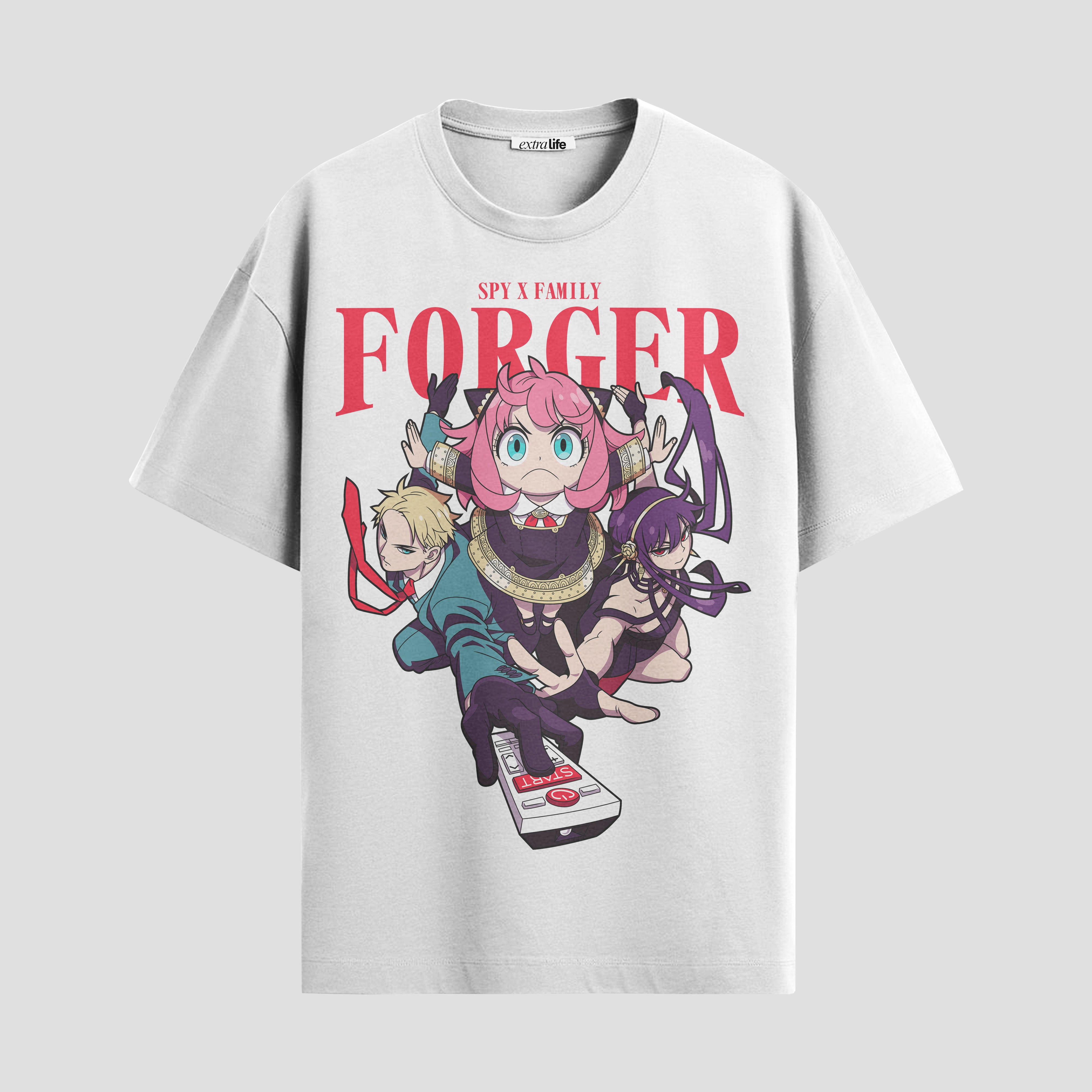 Playera urbana de anime y gaming ExtraLife MX, corte Standard Fit unisex ligero y transpirable en color Deep Black y Pure White, ropa de uso diario para gym y casual.