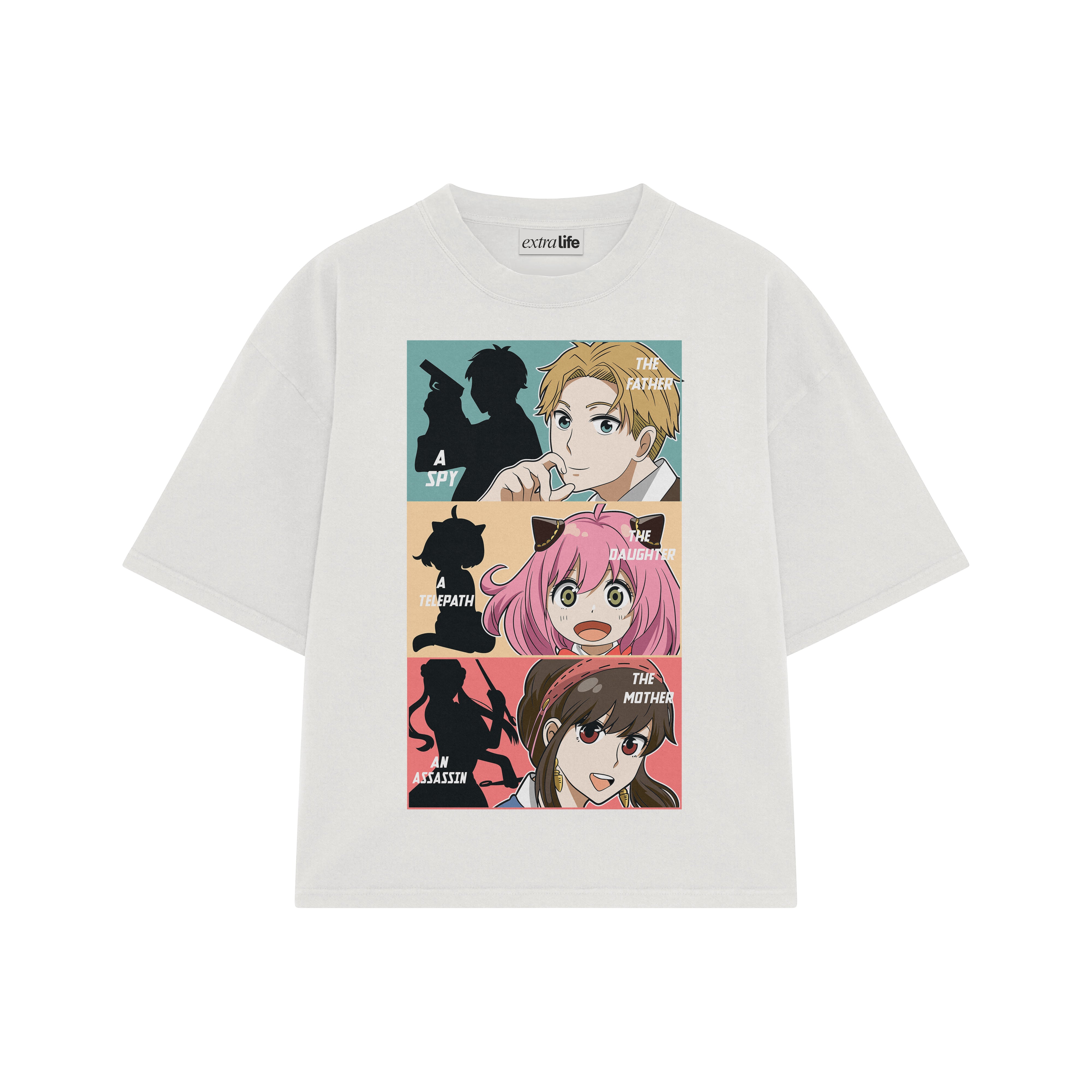 Playera streetwear premium de anime y gaming ExtraLife MX, corte boxy oversized drop shoulder heavyweight en color Deep Black y Off-White, moda urbana mexicana de culto.