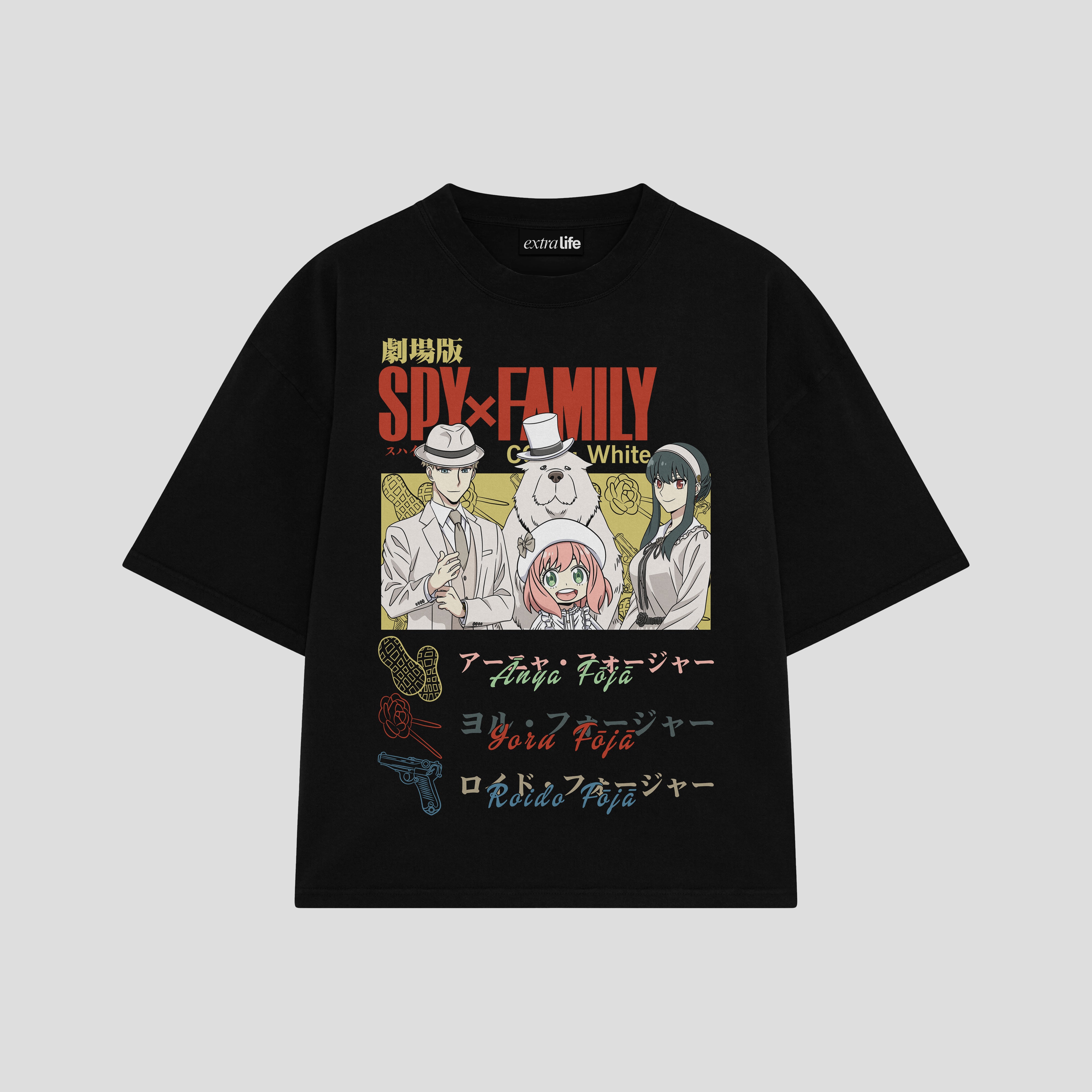 Playera streetwear premium de anime y gaming ExtraLife MX, corte boxy oversized drop shoulder heavyweight en color Deep Black y Off-White, moda urbana mexicana de culto.