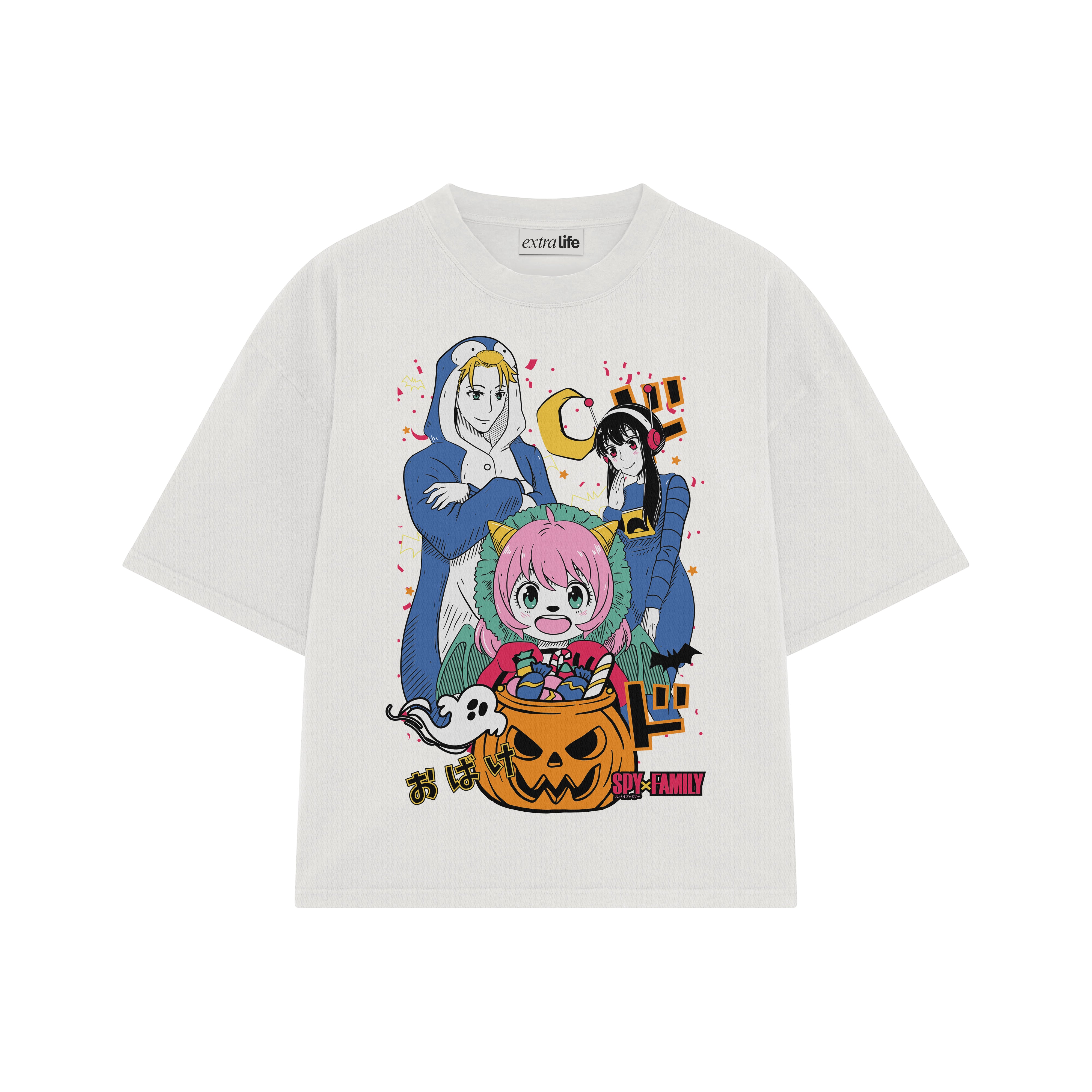 Playera streetwear premium de anime y gaming ExtraLife MX, corte boxy oversized drop shoulder heavyweight en color Deep Black y Off-White, moda urbana mexicana de culto.