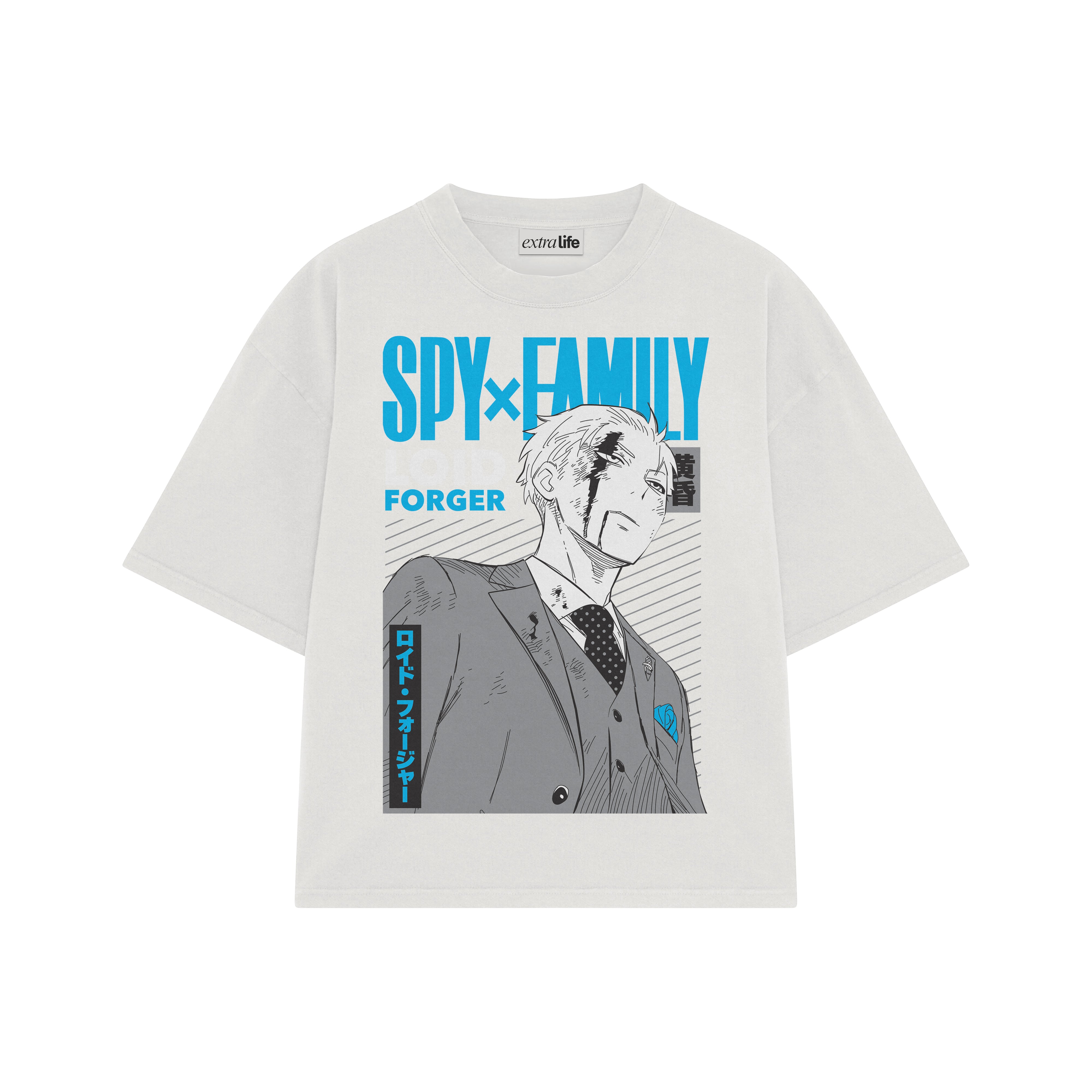 Playera streetwear premium de anime y gaming ExtraLife MX, corte boxy oversized drop shoulder heavyweight en color Deep Black y Off-White, moda urbana mexicana de culto.
