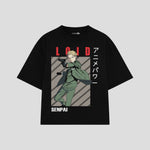 Playera streetwear premium de anime y gaming ExtraLife MX, corte boxy oversized drop shoulder heavyweight en color Deep Black y Off-White, moda urbana mexicana de culto.