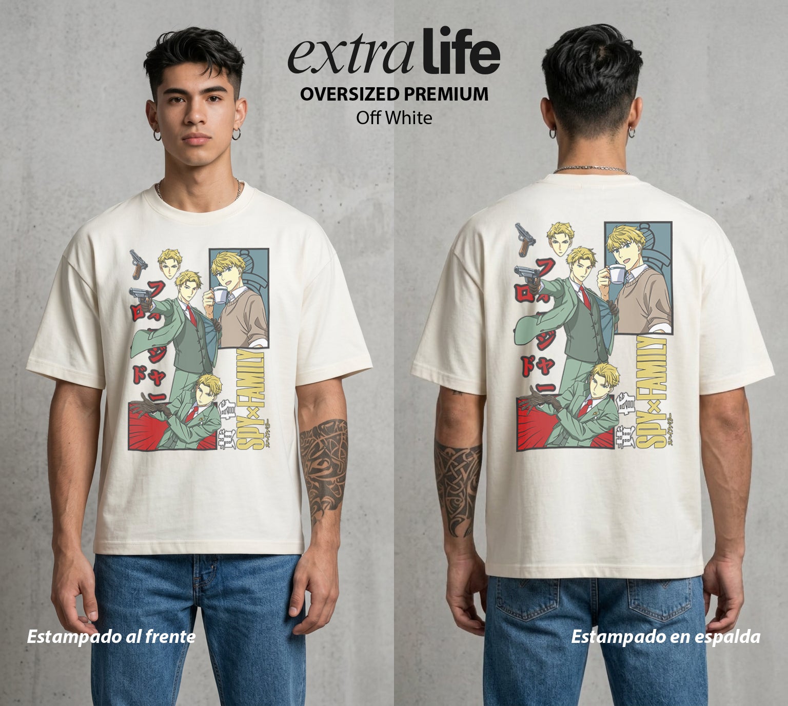 Familia de Operativos | El Agente del Hogar #04173 - Playera Oversized Premium | Off White - Foto en modelo