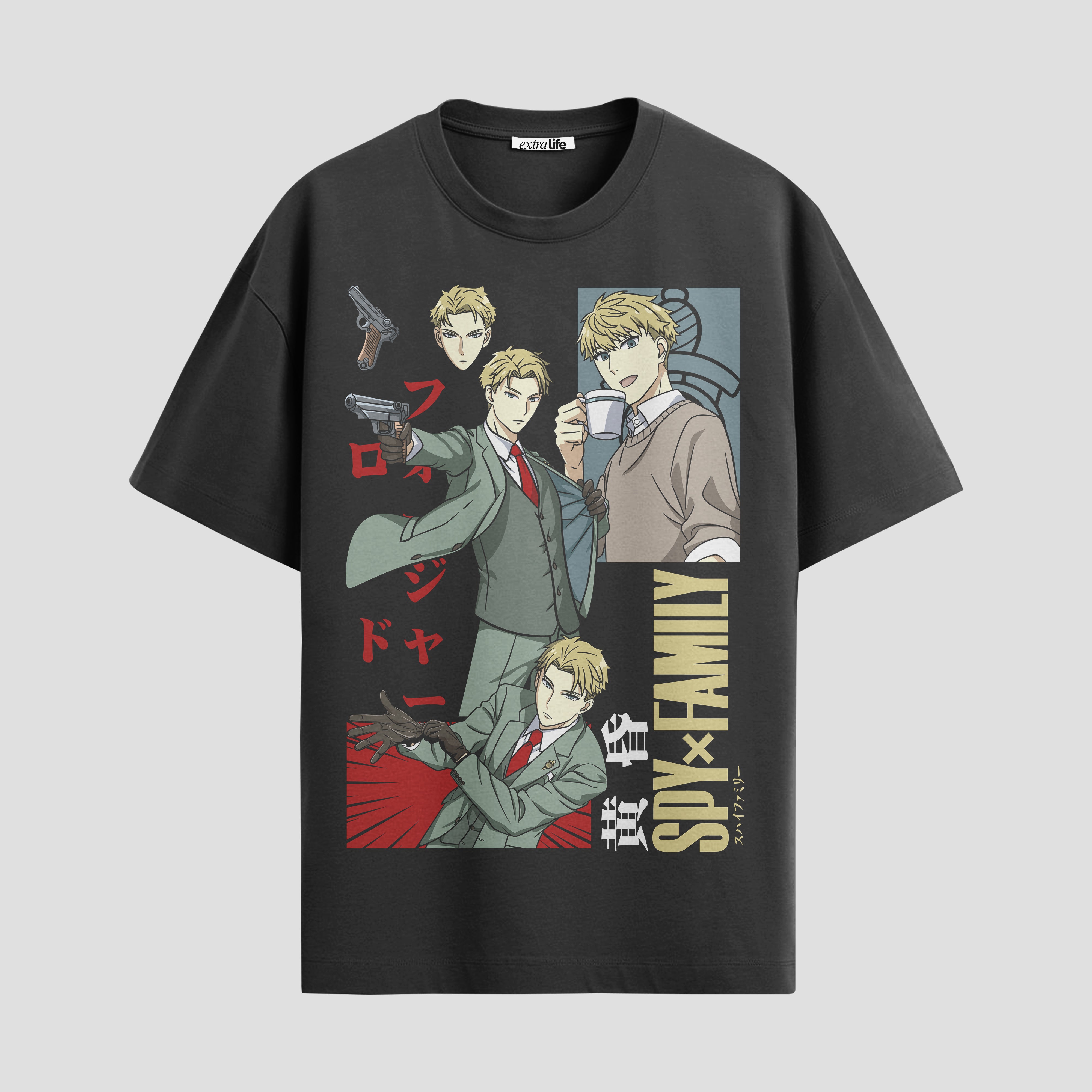 Playera urbana de anime y gaming ExtraLife MX, corte Standard Fit unisex ligero y transpirable en color Deep Black y Pure White, ropa de uso diario para gym y casual.