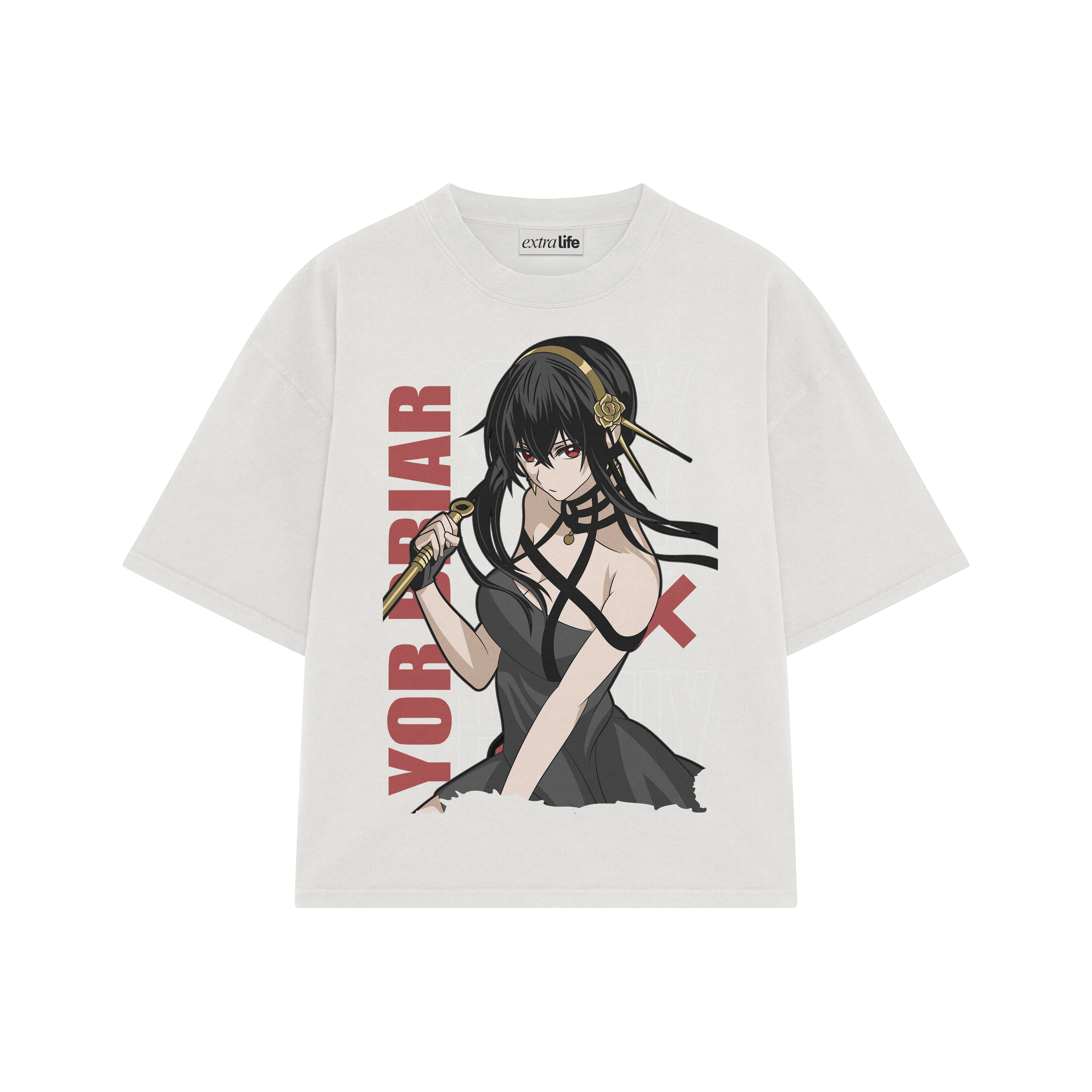 Playera streetwear premium de anime y gaming ExtraLife MX, corte boxy oversized drop shoulder heavyweight en color Deep Black y Off-White, moda urbana mexicana de culto.