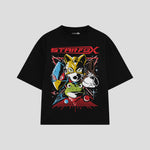 Playera streetwear premium de anime y gaming ExtraLife MX, corte boxy oversized drop shoulder heavyweight en color Deep Black y Off-White, moda urbana mexicana de culto.