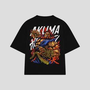 Playera streetwear premium de anime y gaming ExtraLife MX, corte boxy oversized drop shoulder heavyweight en color Deep Black y Off-White, moda urbana mexicana de culto.