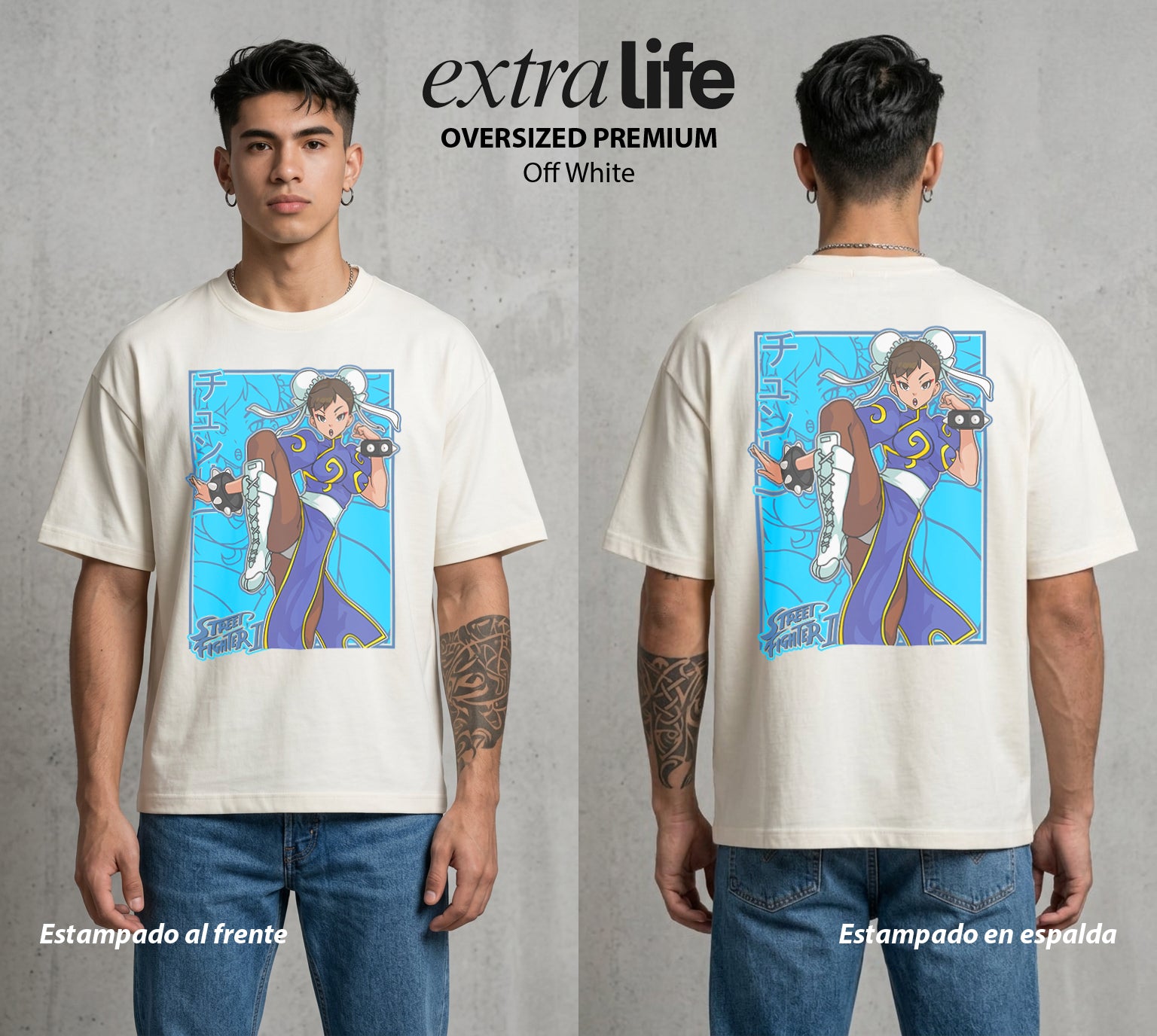 El Torneo Callejero | La Mas Poderosa del Torneo #04191 - Playera Oversized Premium | Off White - Foto en modelo