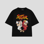 Playera streetwear premium de anime y gaming ExtraLife MX, corte boxy oversized drop shoulder heavyweight en color Deep Black y Off-White, moda urbana mexicana de culto.