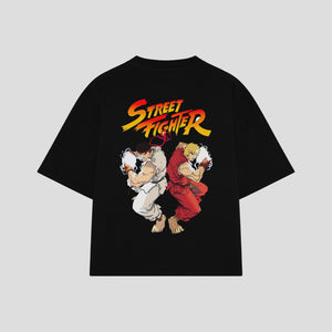 Playera streetwear premium de anime y gaming ExtraLife MX, corte boxy oversized drop shoulder heavyweight en color Deep Black y Off-White, moda urbana mexicana de culto.