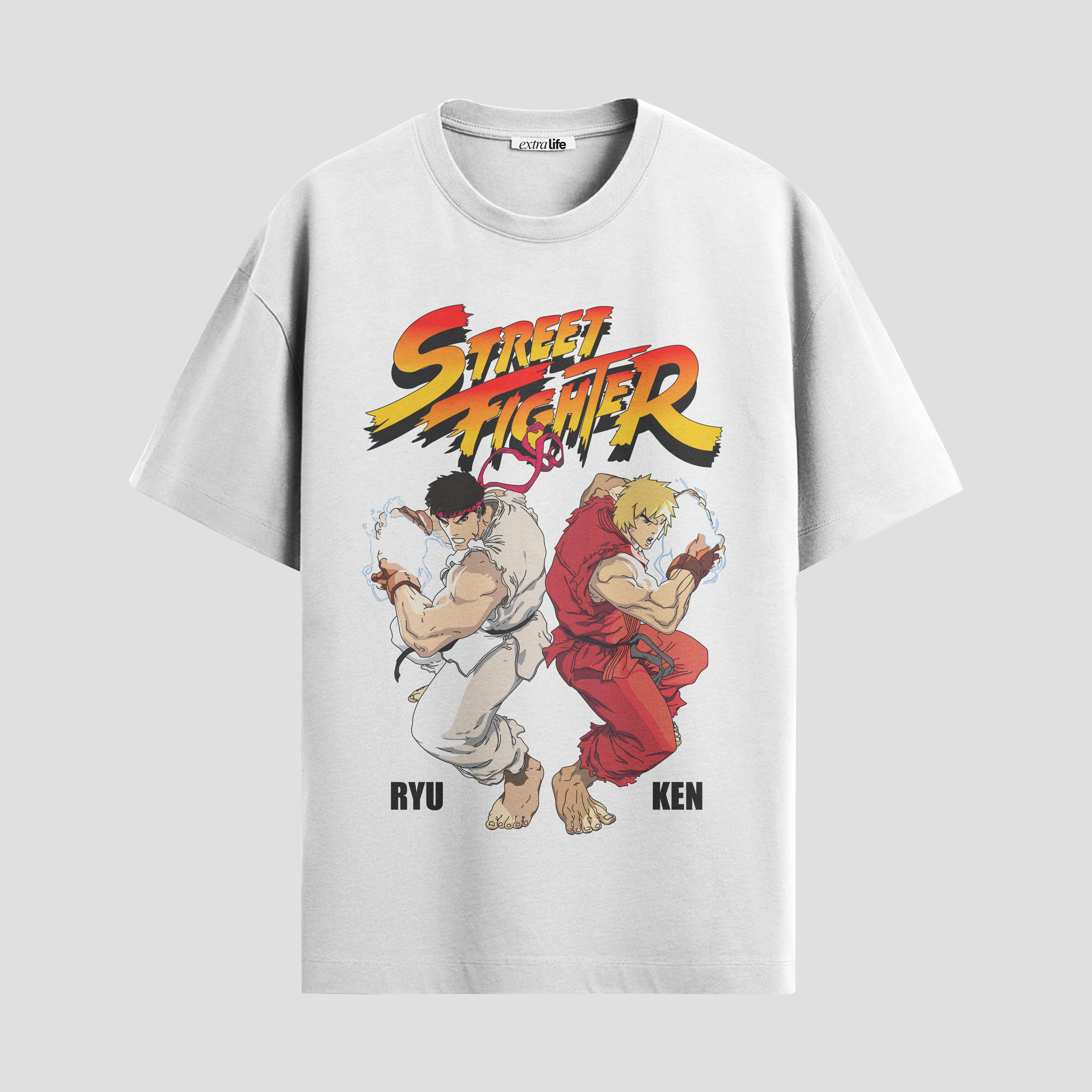Playera urbana de anime y gaming ExtraLife MX, corte Standard Fit unisex ligero y transpirable en color Deep Black y Pure White, ropa de uso diario para gym y casual.