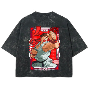 Playera streetwear premium de anime y gaming ExtraLife MX, corte boxy deluxe mineral wash heavyweight en color Acid Wash, moda urbana mexicana de culto.