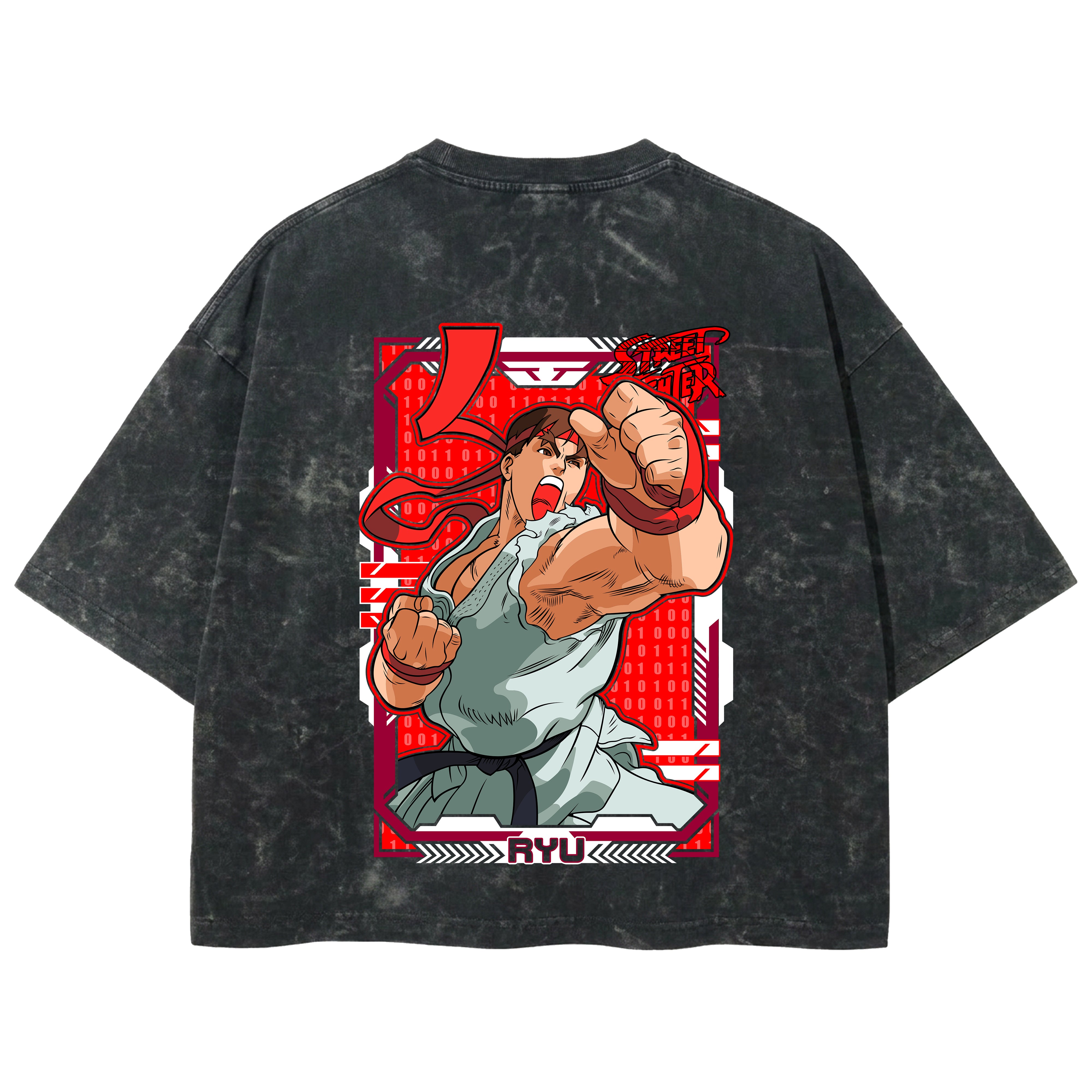 Playera streetwear premium de anime y gaming ExtraLife MX, corte boxy deluxe mineral wash heavyweight en color Acid Wash, moda urbana mexicana de culto.
