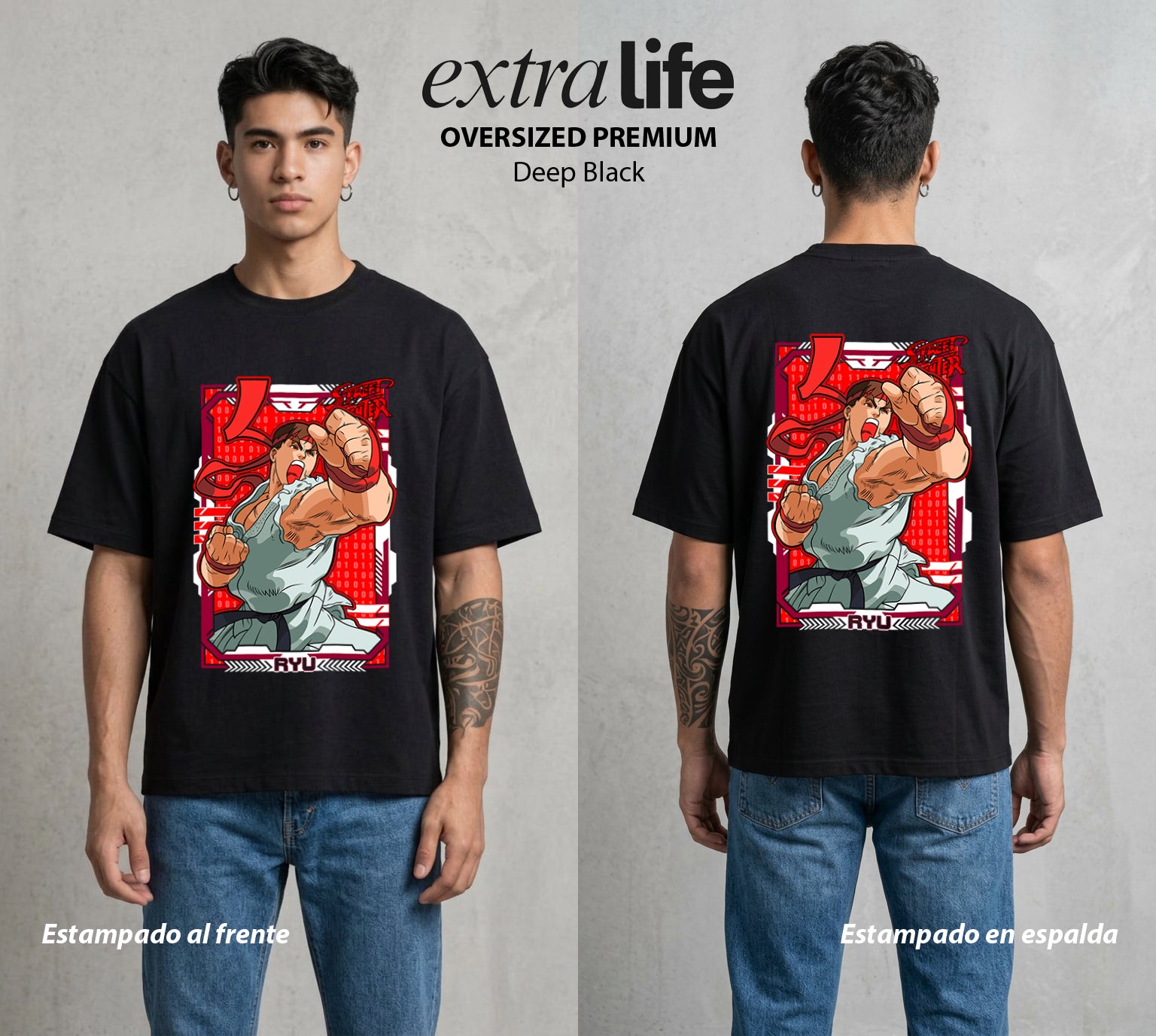 El Torneo Callejero | El Viajero del Shotokan #04193 - Playera Oversized Premium | Deep Black - Foto en modelo