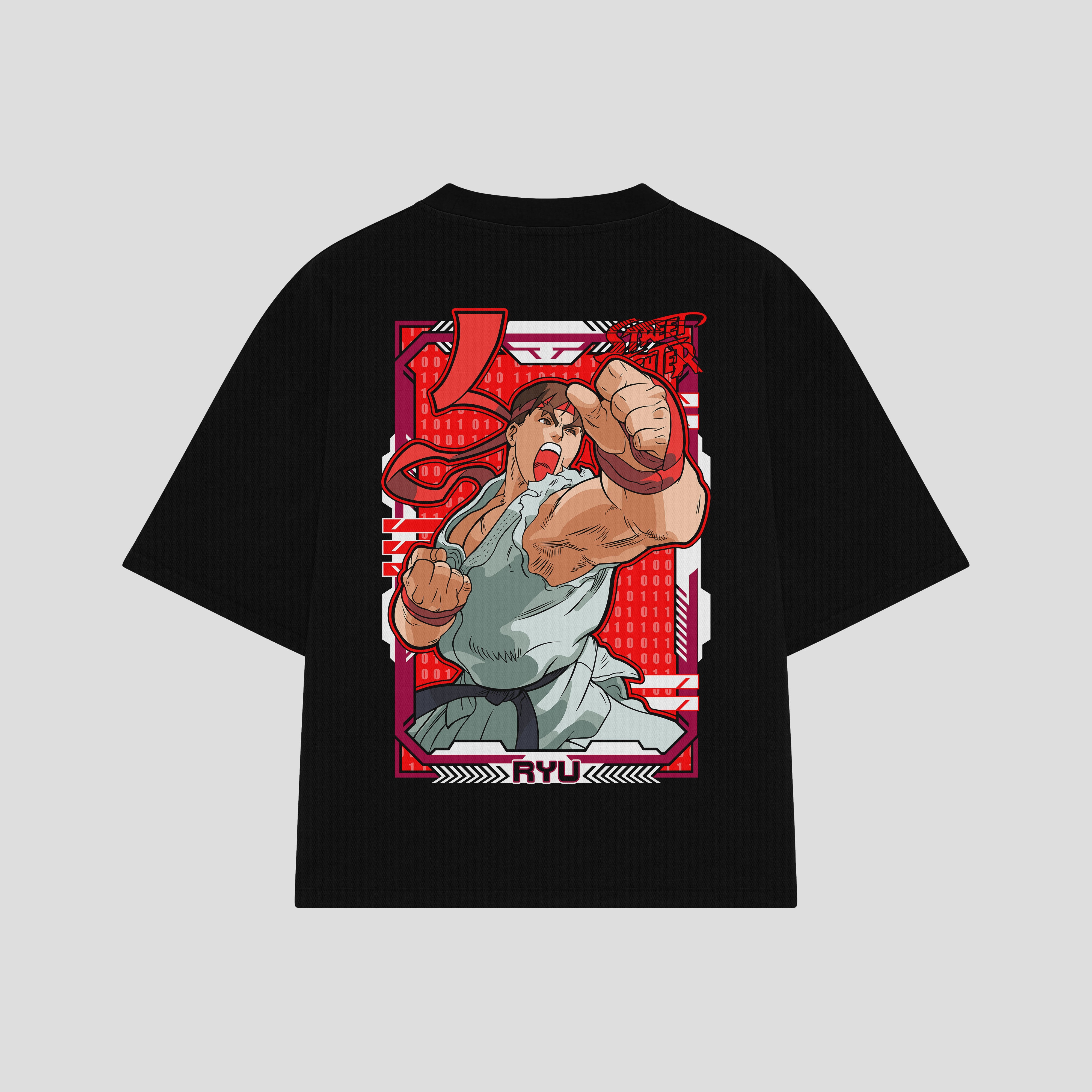 Playera streetwear premium de anime y gaming ExtraLife MX, corte boxy oversized drop shoulder heavyweight en color Deep Black y Off-White, moda urbana mexicana de culto.