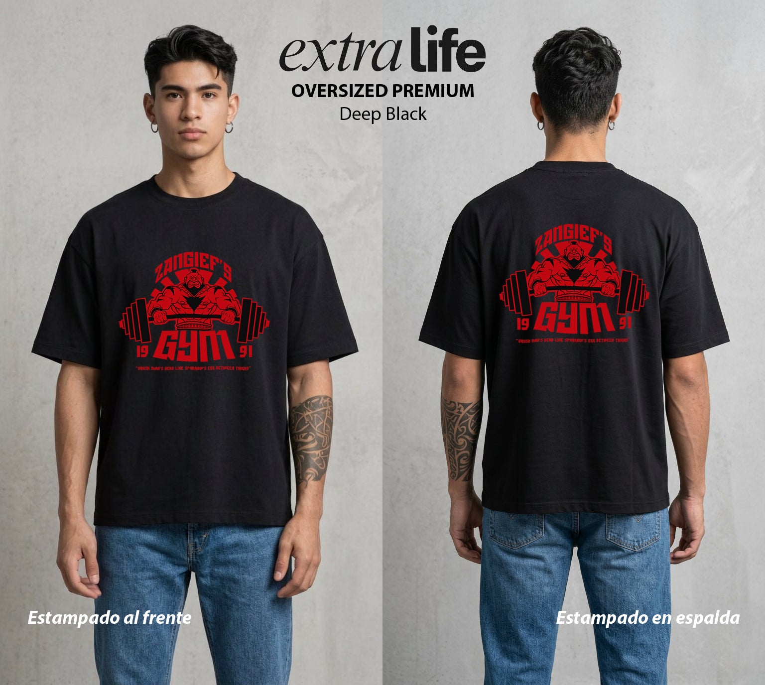 El Torneo Callejero | El Oso del Ring en el Gym #04194 - Playera Oversized Premium | Deep Black - Foto en modelo