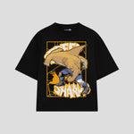 Playera streetwear premium de anime y gaming ExtraLife MX, corte boxy oversized drop shoulder heavyweight en color Deep Black y Off-White, moda urbana mexicana de culto.
