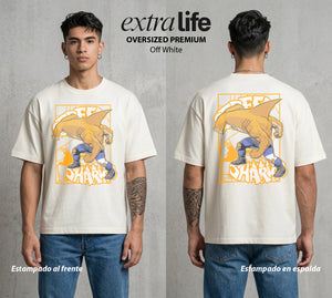 Los Tiburones Mutantes | El Tiburón del Bien #04195 - Playera Oversized Premium | Off White - Foto en modelo